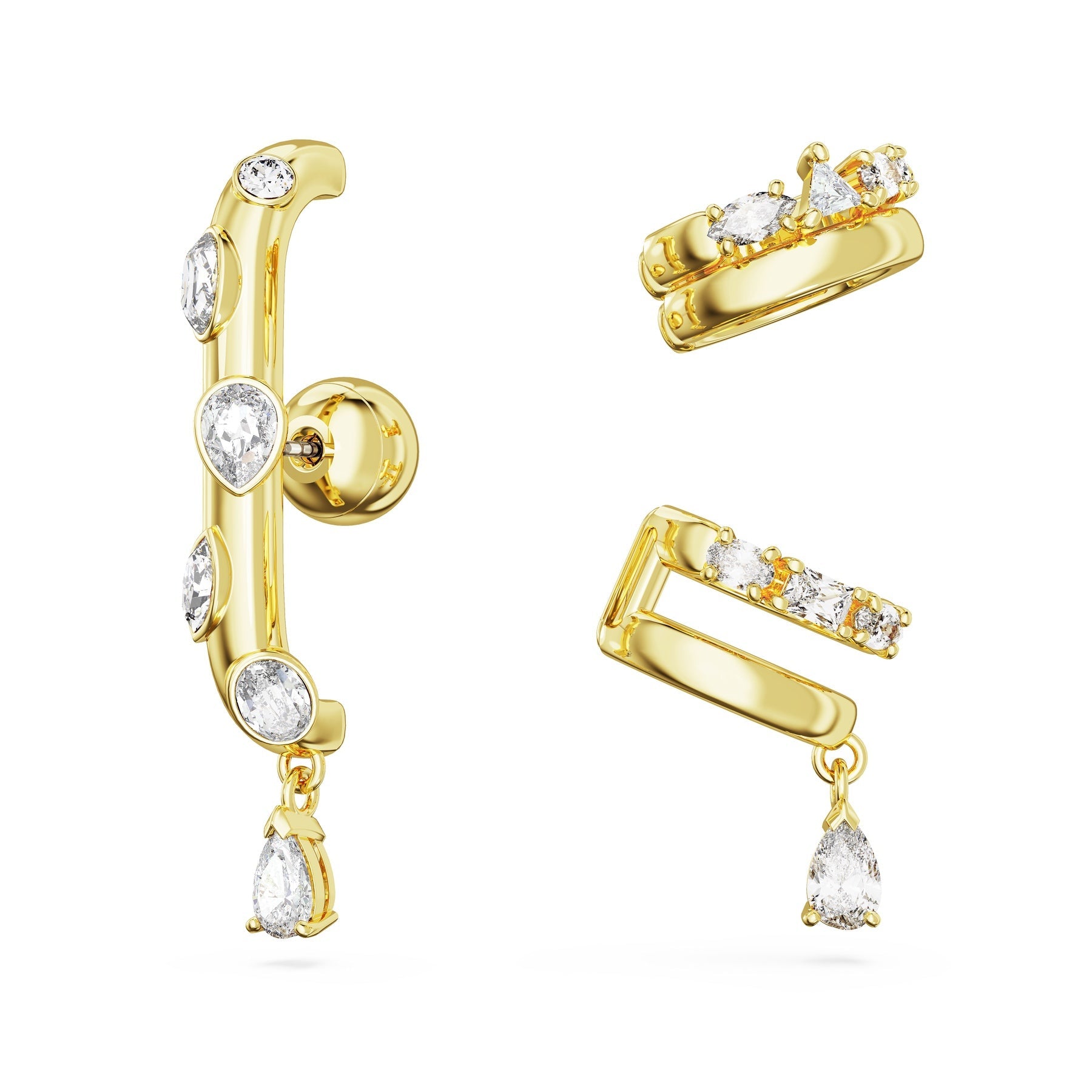 Swarovski Dextera Ear Cuff Set (3), Mixed Cuts, White, Gold-Tone Plated -Swarovski