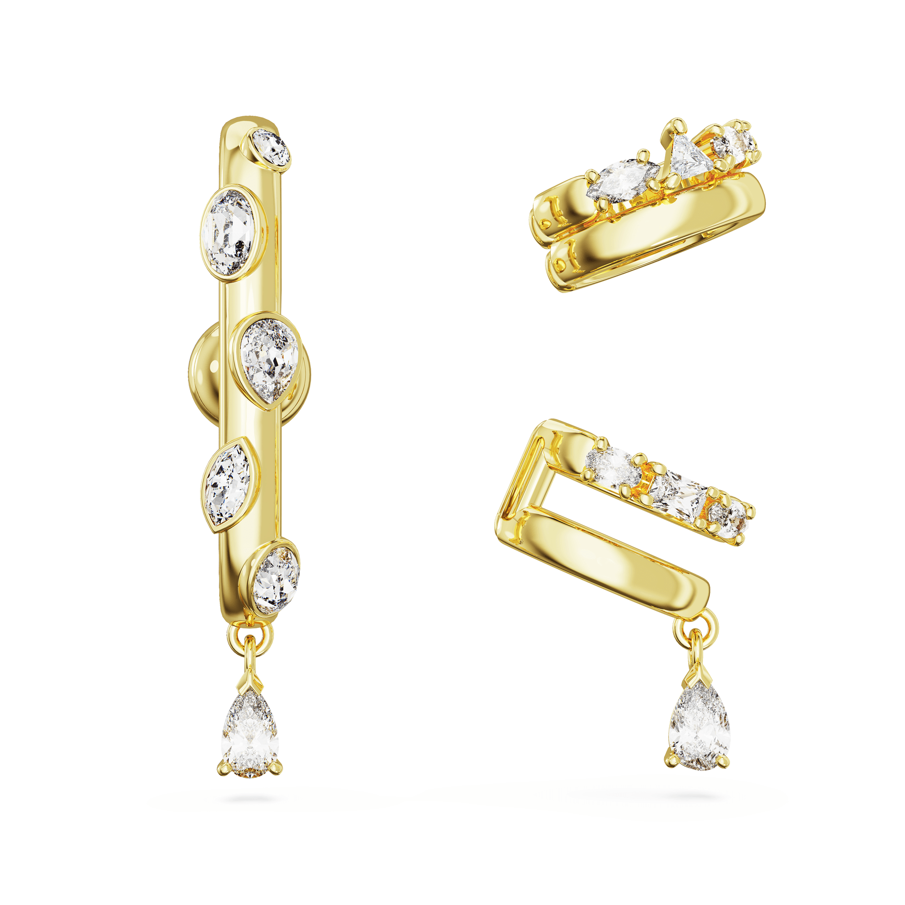 Swarovski Dextera Ear Cuff Set (3), Mixed Cuts, White, Gold-Tone Plated -Swarovski