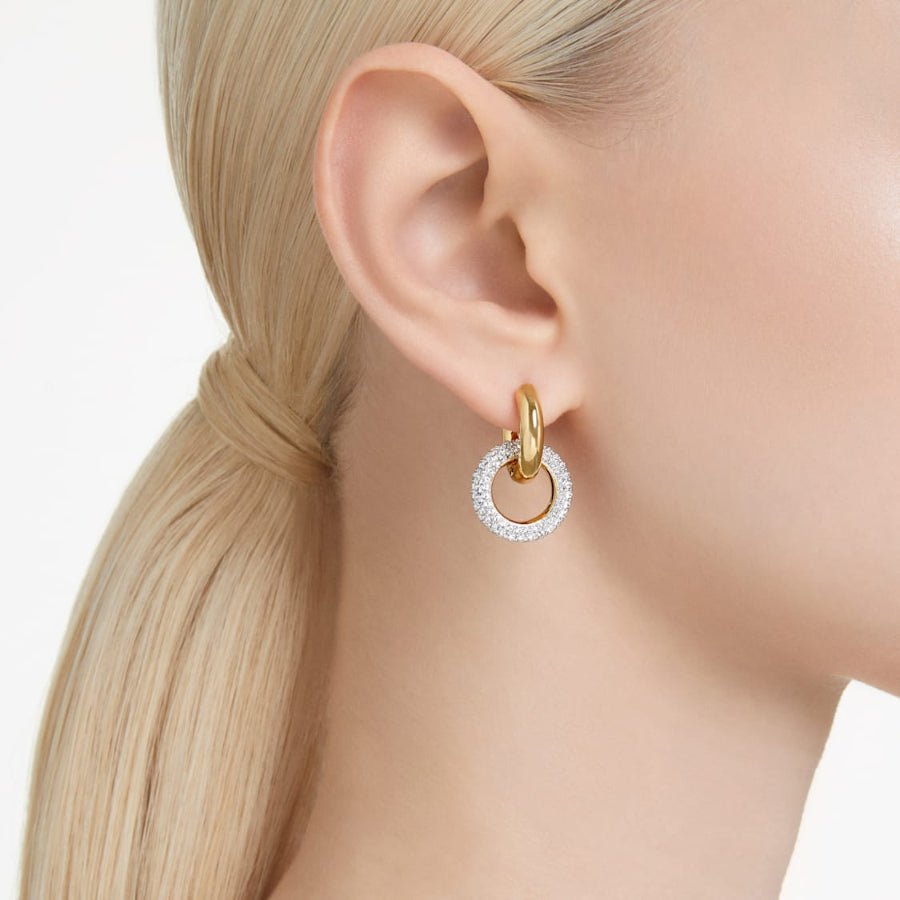 Swarovski Dextera Hoop Earrings Asymmetrical Design, Interlocking Loop, White, Gold-Tone Plated -Swarovski