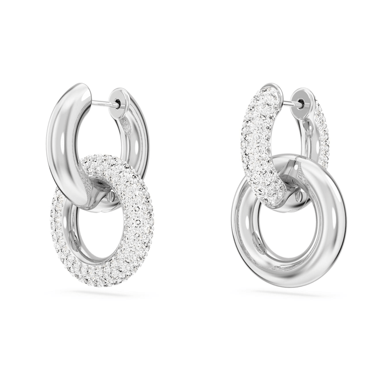 Swarovski Dextera Hoop Earrings Asymmetrical Design, Interlocking Loop, White, Rhodium Plated -Swarovski