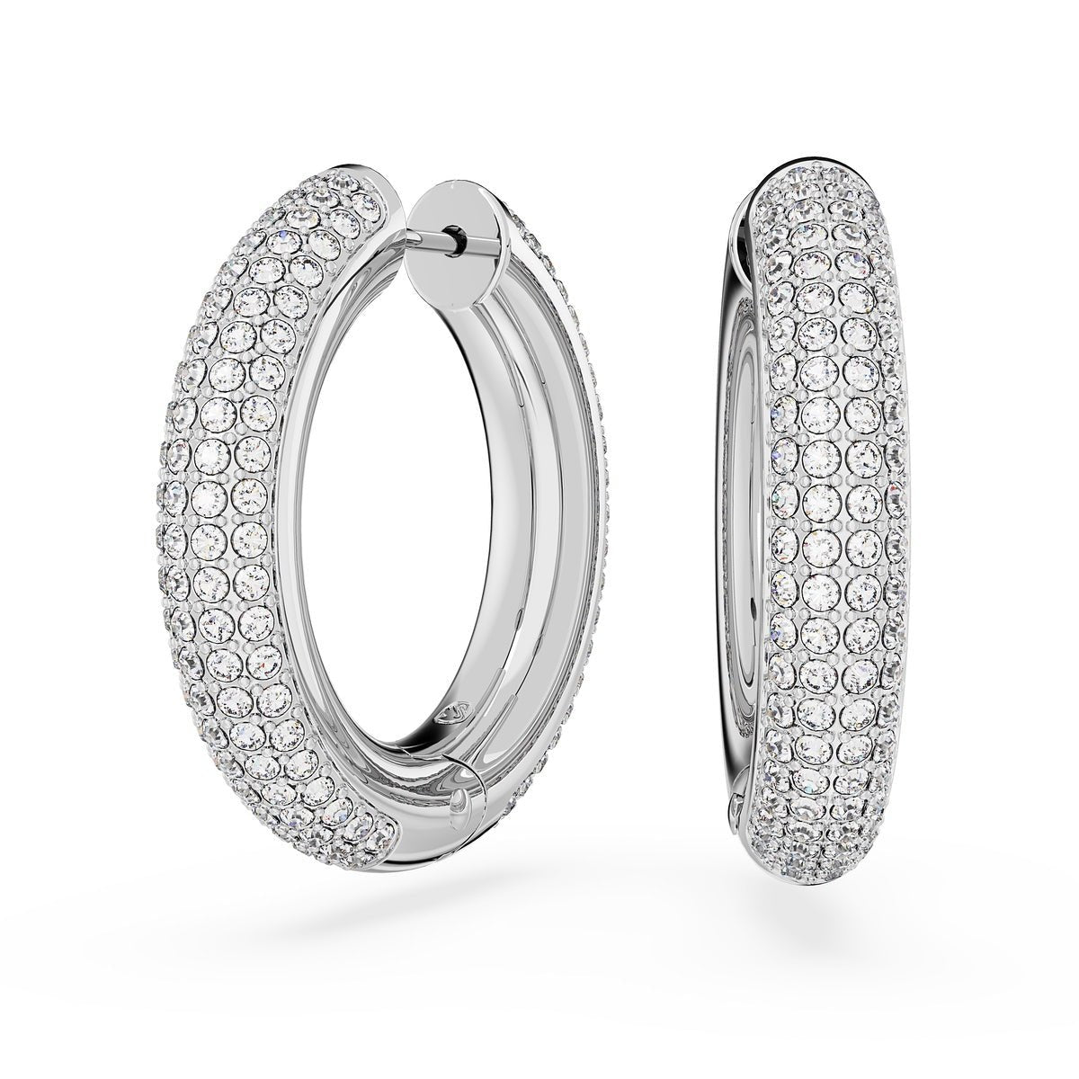 Swarovski Dextera hoop earrings Medium, White, Rhodium plated -Swarovski