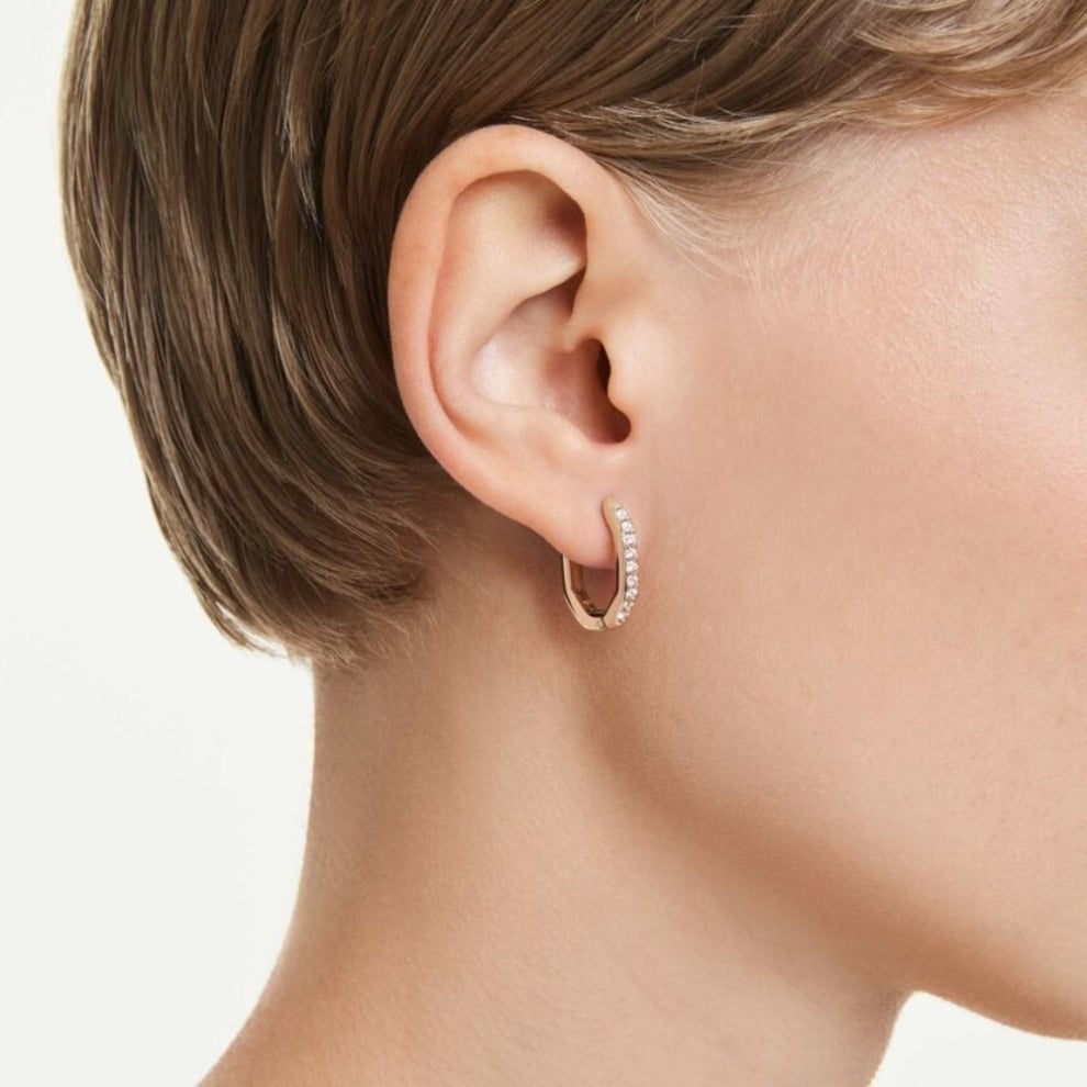 Swarovski Dextera Hoop Earrings, Octagon shape, Round cut, Small, White, Rose gold-tone plated -Swarovski