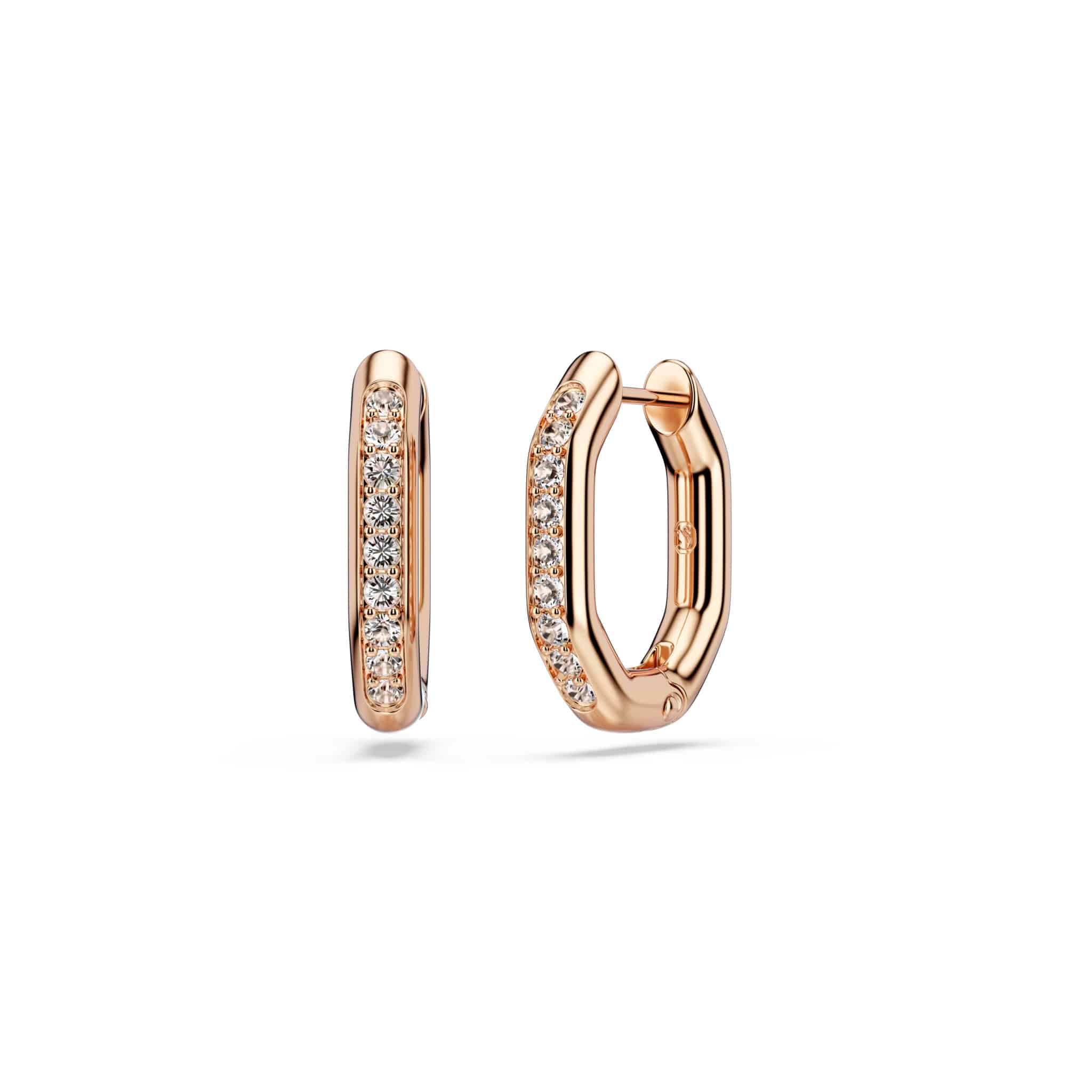 Swarovski Dextera Hoop Earrings, Octagon shape, Round cut, Small, White, Rose gold-tone plated -Swarovski