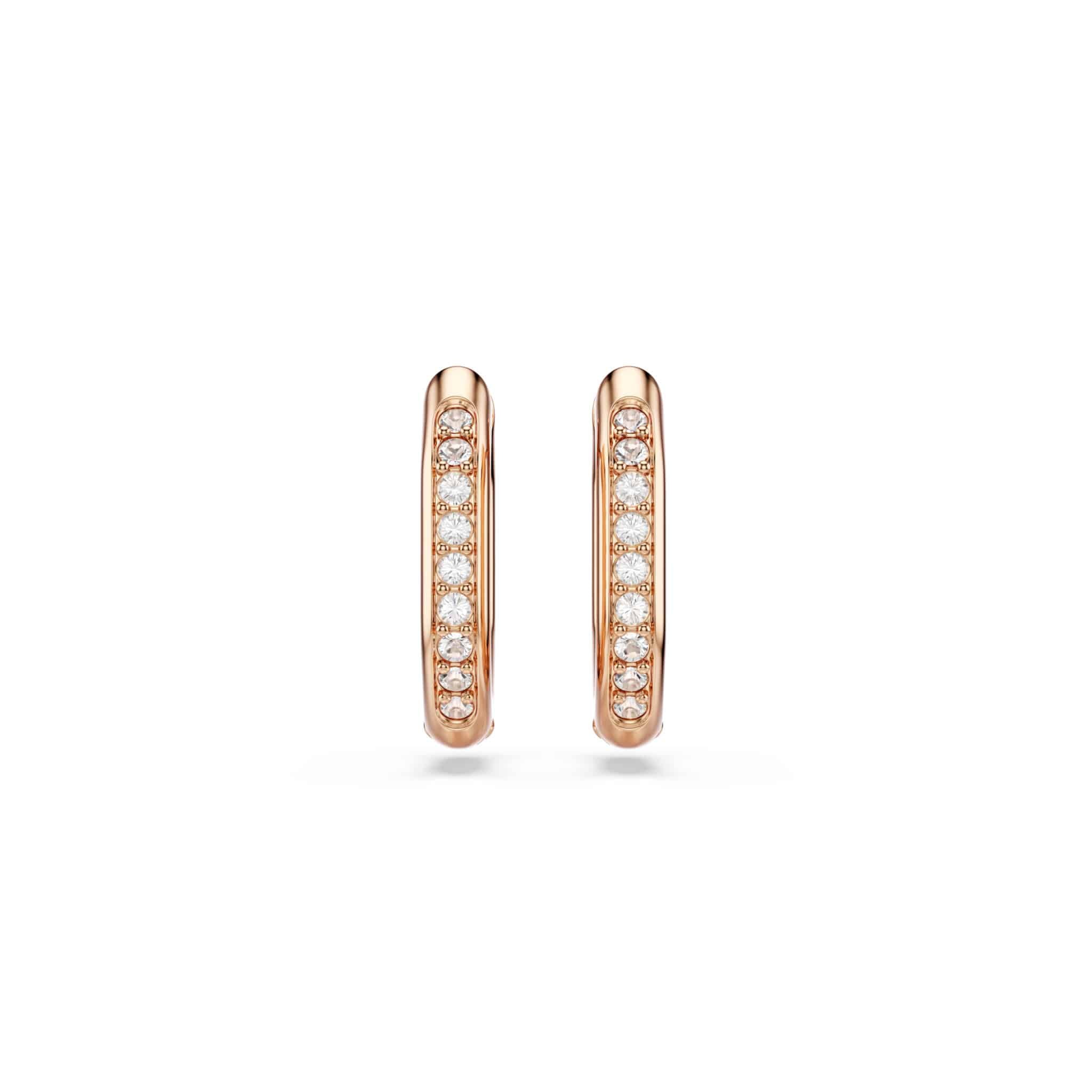 Swarovski Dextera Hoop Earrings, Octagon shape, Round cut, Small, White, Rose gold-tone plated -Swarovski