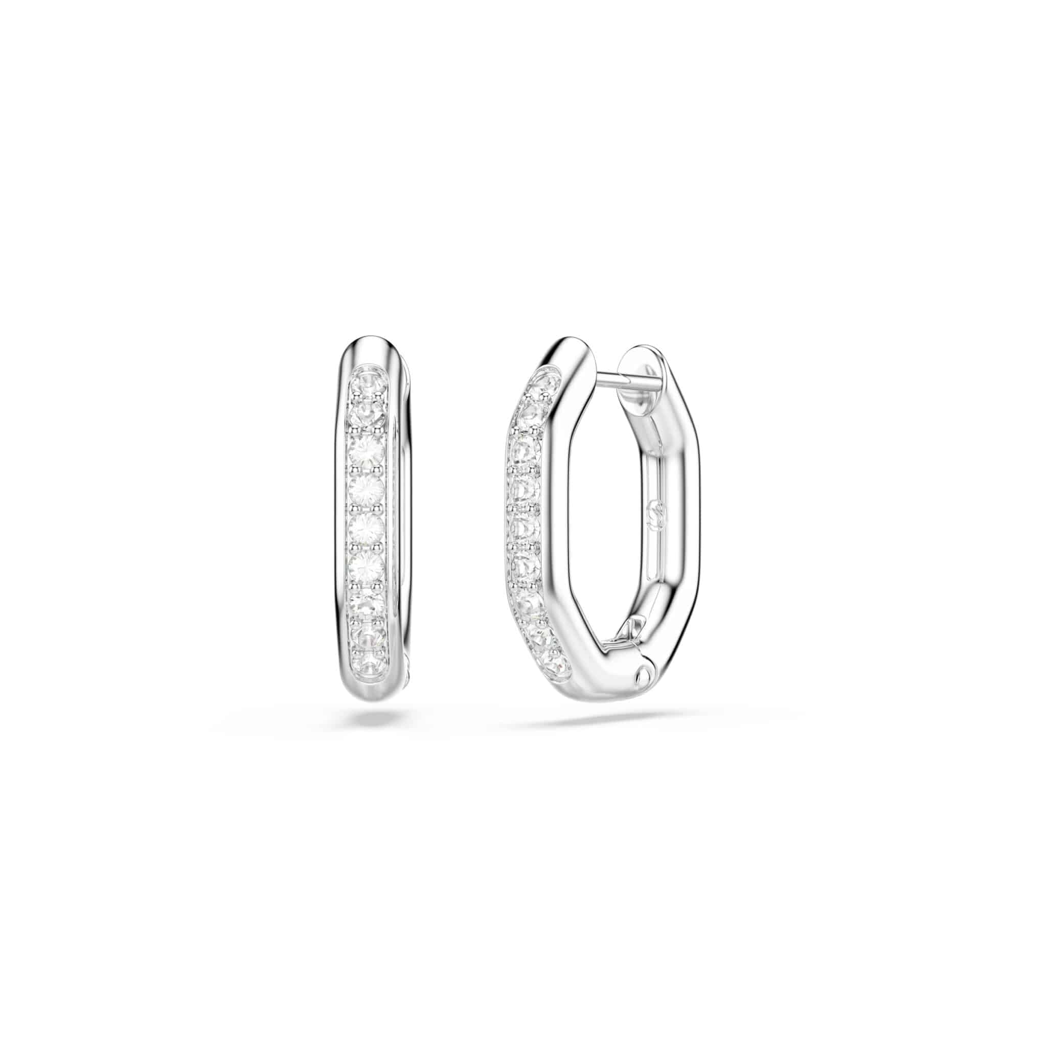 Swarovski Dextera Hoop Earrings, Octagon Shape, Round Cut, White, Gold-tone Plated -Swarovski