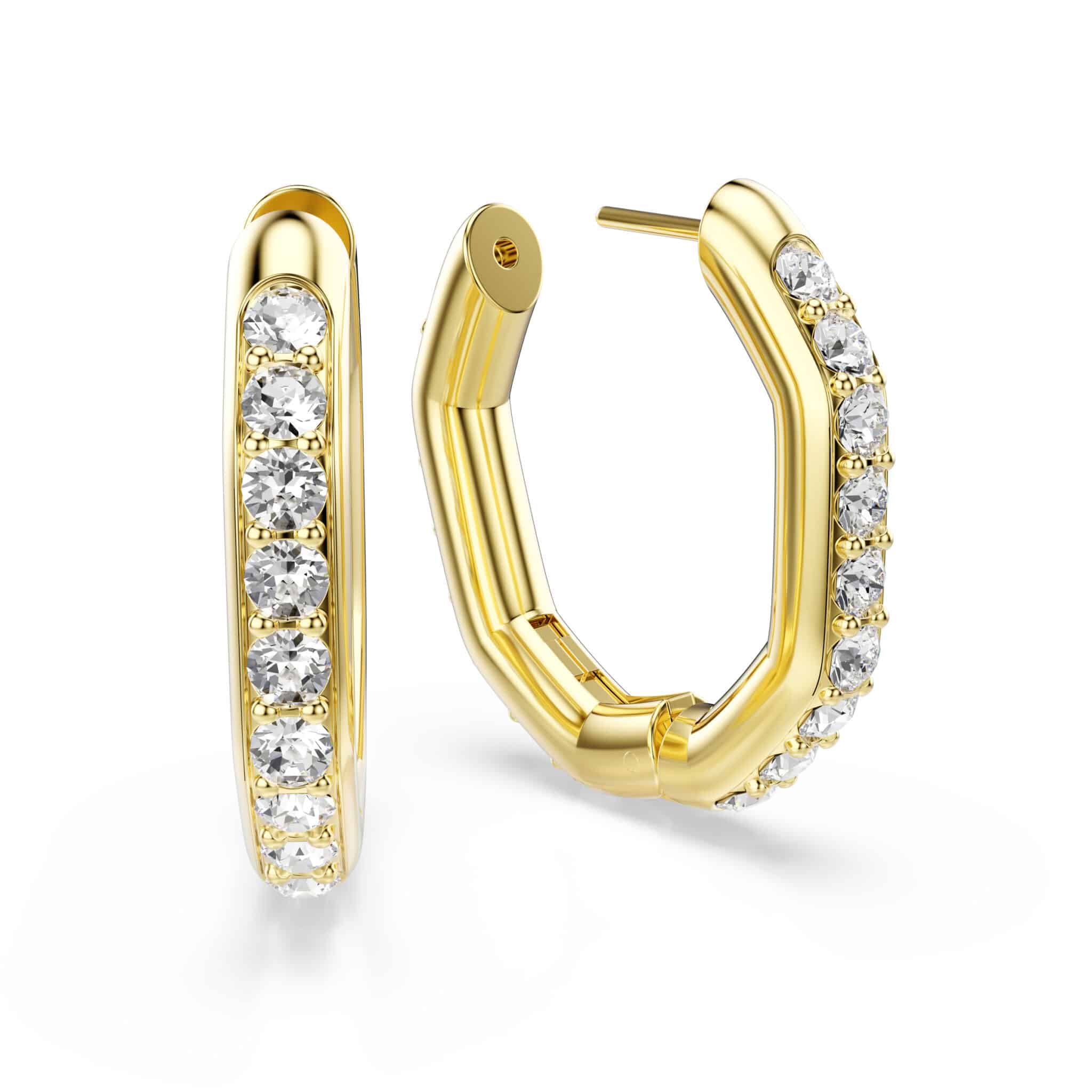Swarovski Dextera Hoop Earrings, Octagon Shape, Round Cut, White, Rhodium Plated -Swarovski