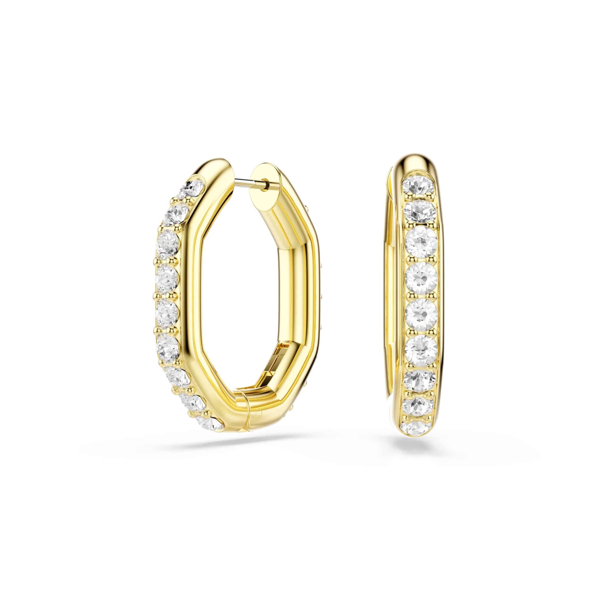Swarovski Dextera Hoop Earrings, Octagon Shape, Round Cut, White, Rhodium Plated -Swarovski