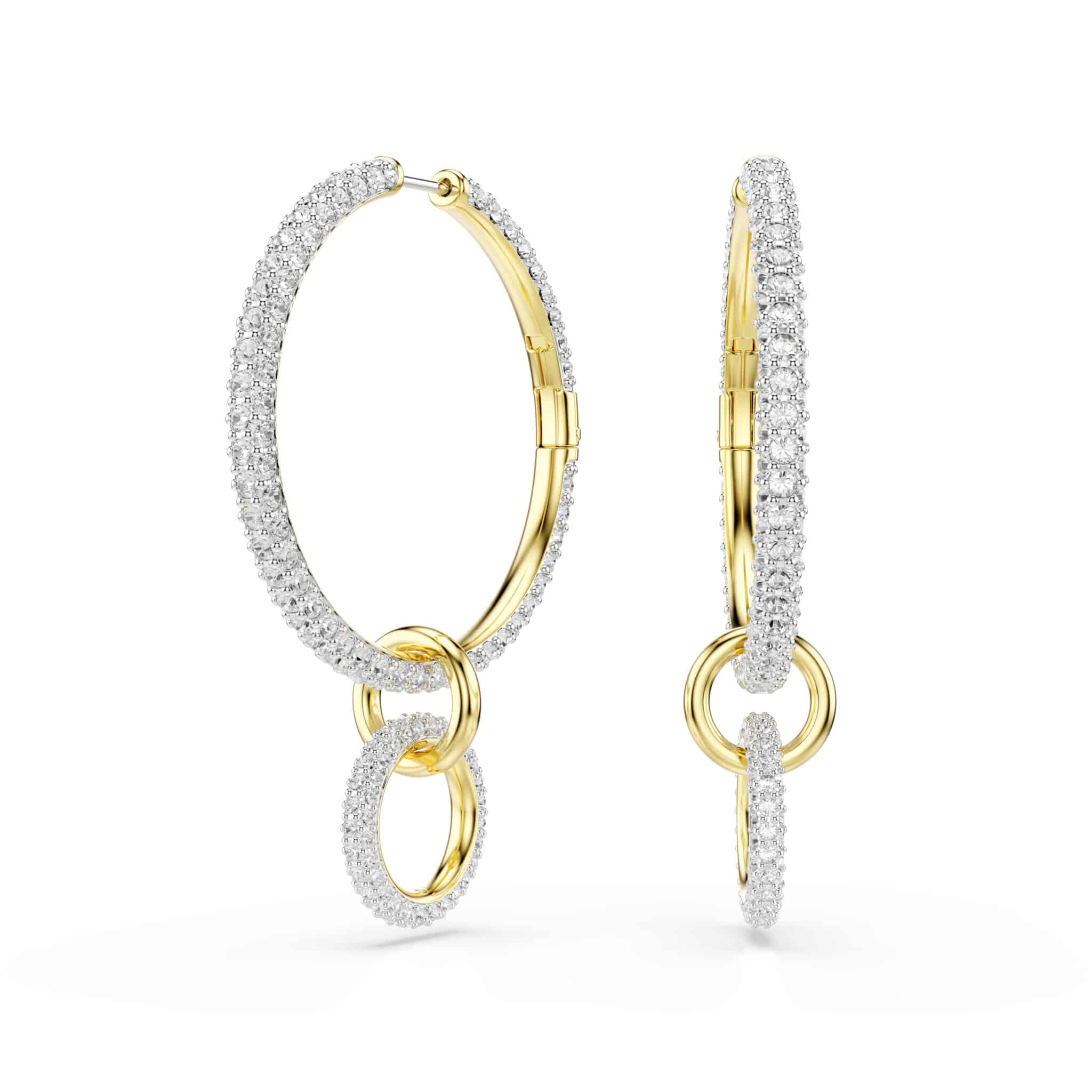 Swarovski Dextera Hoop Earrings, Round cut, White, Gold-tone plated -Swarovski