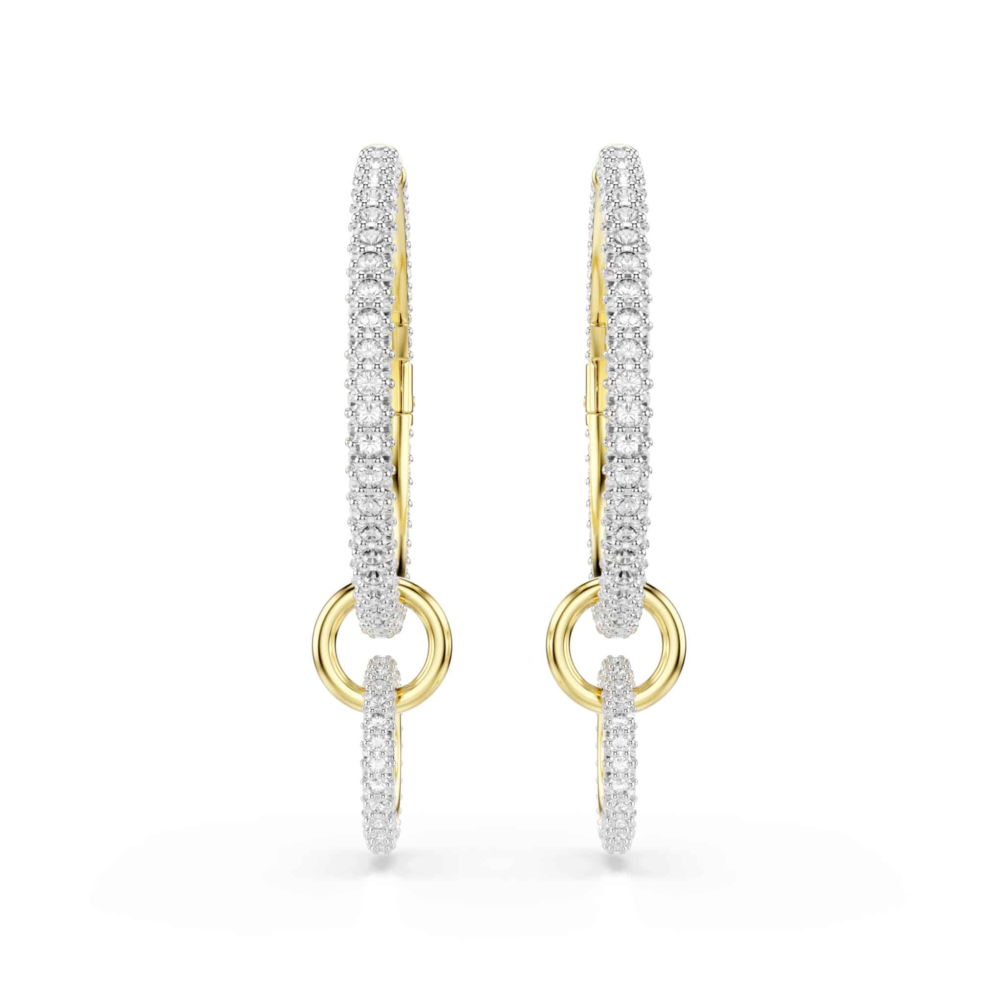 Swarovski Dextera Hoop Earrings, Round cut, White, Gold-tone plated -Swarovski