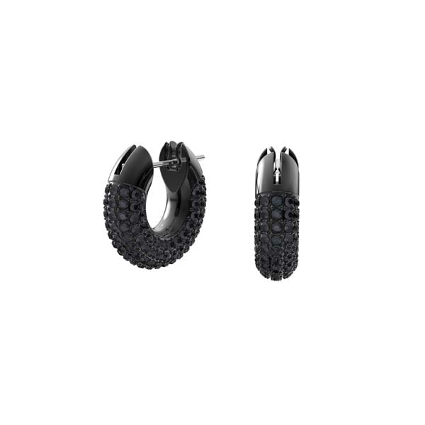 Swarovski Dextera Hoop Earrings Small, Black, Ruthenium Plated -Swarovski