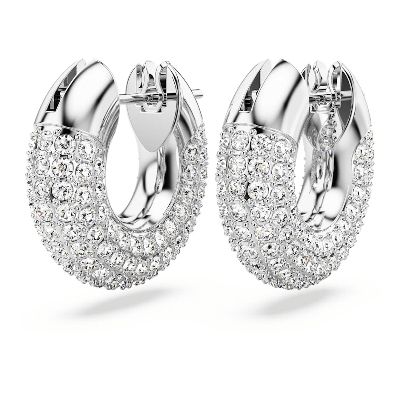 Swarovski Dextera Hoop Earrings Small, White, Rhodium Plated -Swarovski