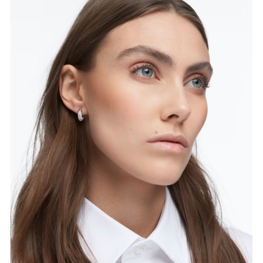 Swarovski Dextera Hoop Earrings Small, White, Rhodium Plated -Swarovski