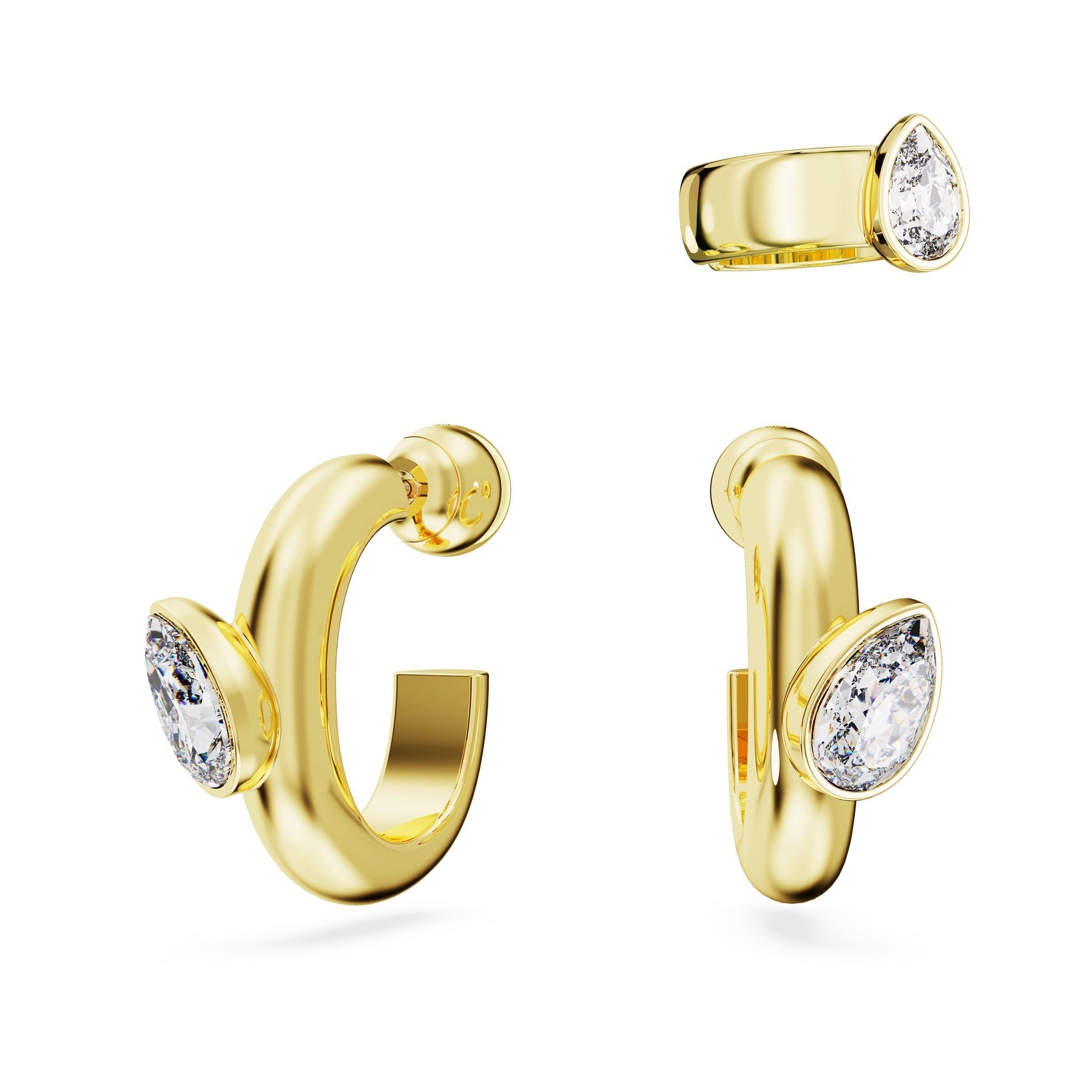 Swarovski Dextera Hoop Earrings With Ear Cuff Set (3), Pear Cut, White, Gold-Tone Plated -Swarovski