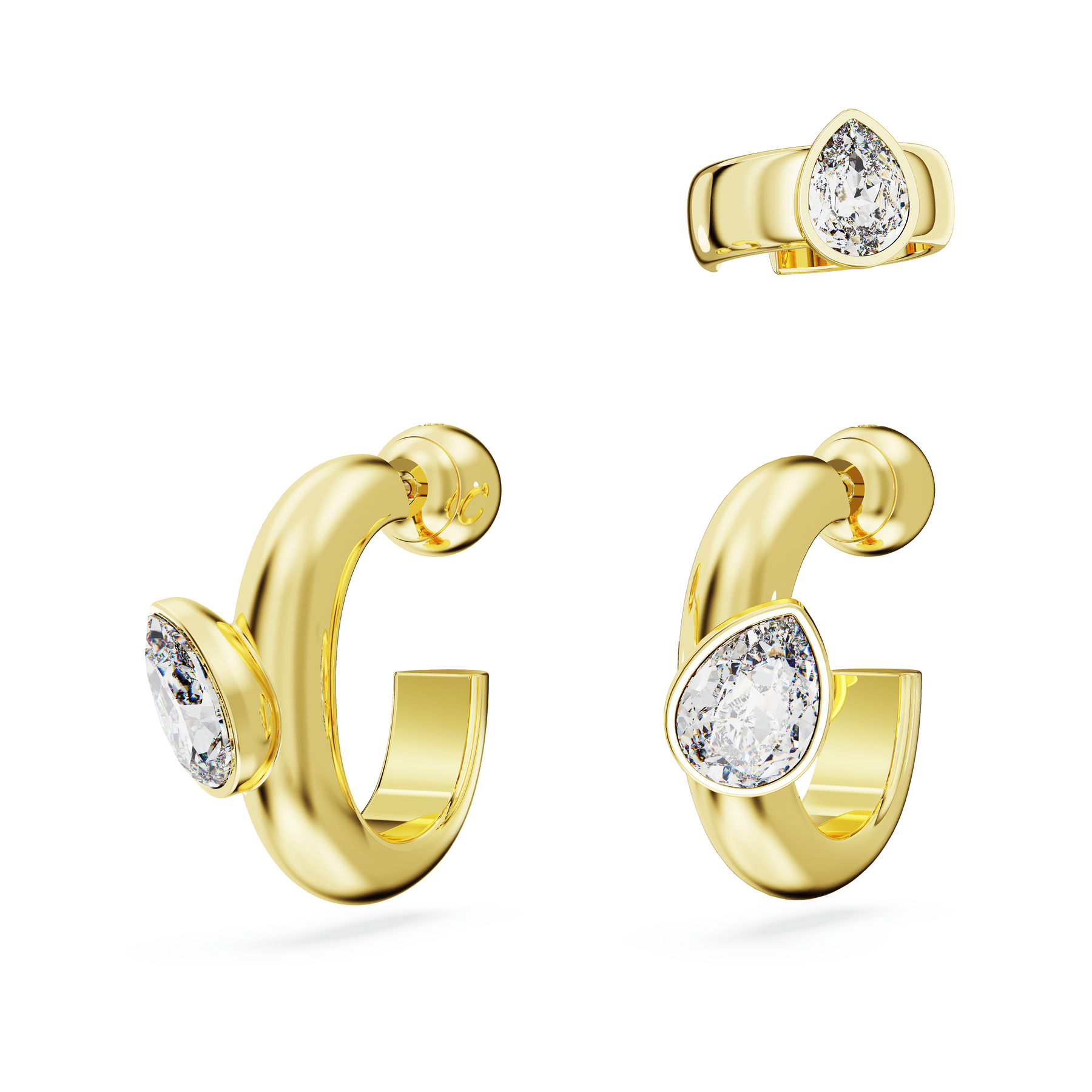 Swarovski Dextera Hoop Earrings With Ear Cuff Set (3), Pear Cut, White, Gold-Tone Plated -Swarovski