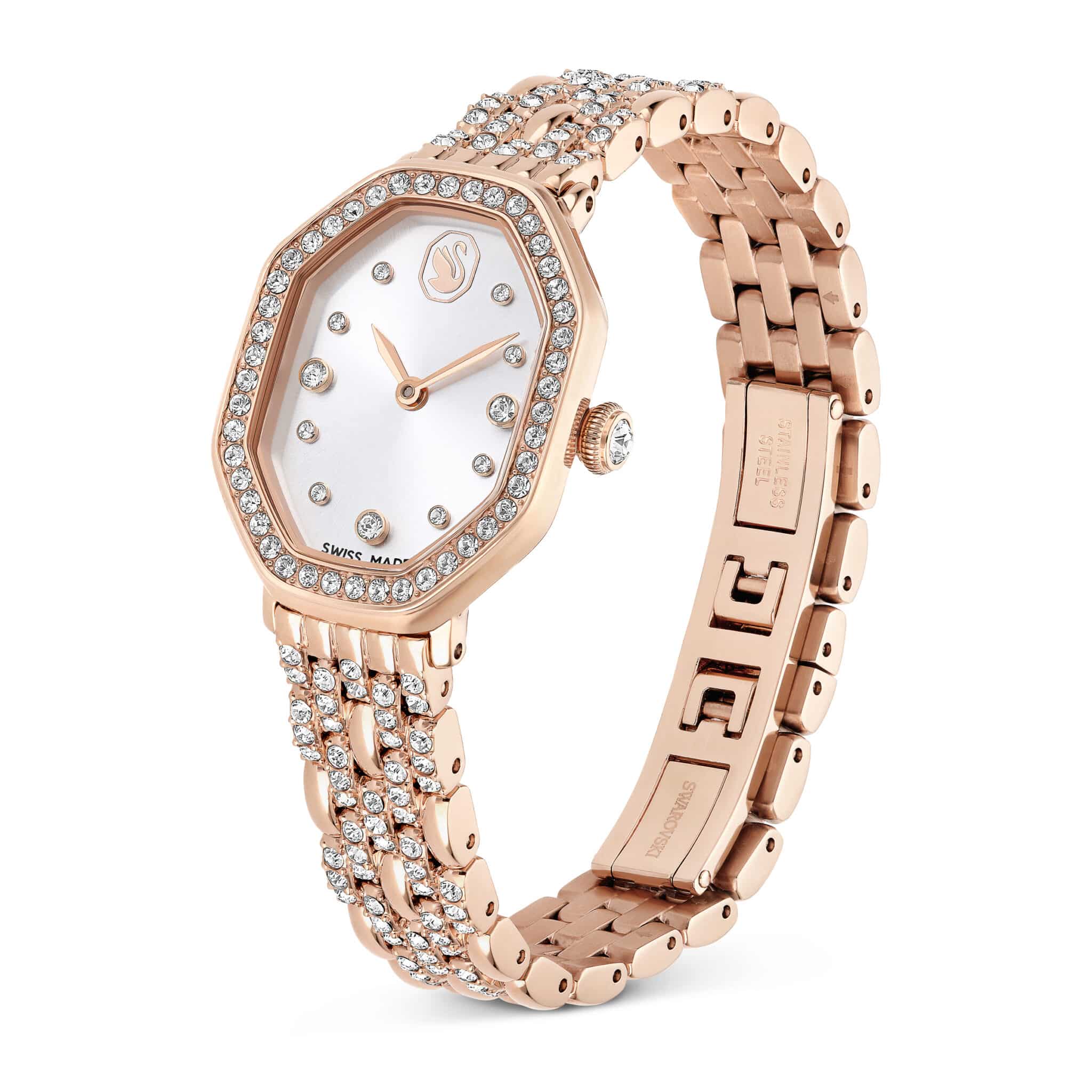 Swarovski Dextera Octagon Watch, Swiss Made, Metal Bracelet, Gold tone, Rose Gold-tone Finish -Swarovski