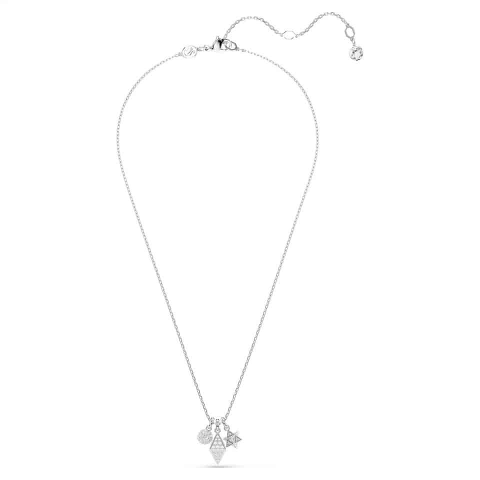 Swarovski Dextera Pendant Round Cut, Ball & Cube, White, Rhodium Plated -Swarovski