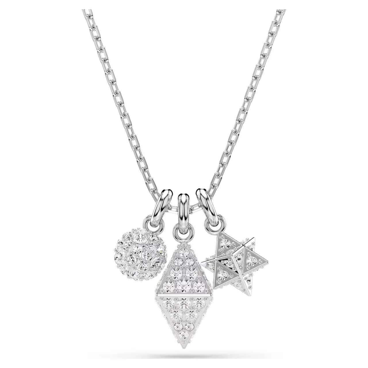 Swarovski Dextera Pendant Round Cut, Ball & Cube, White, Rhodium Plated -Swarovski