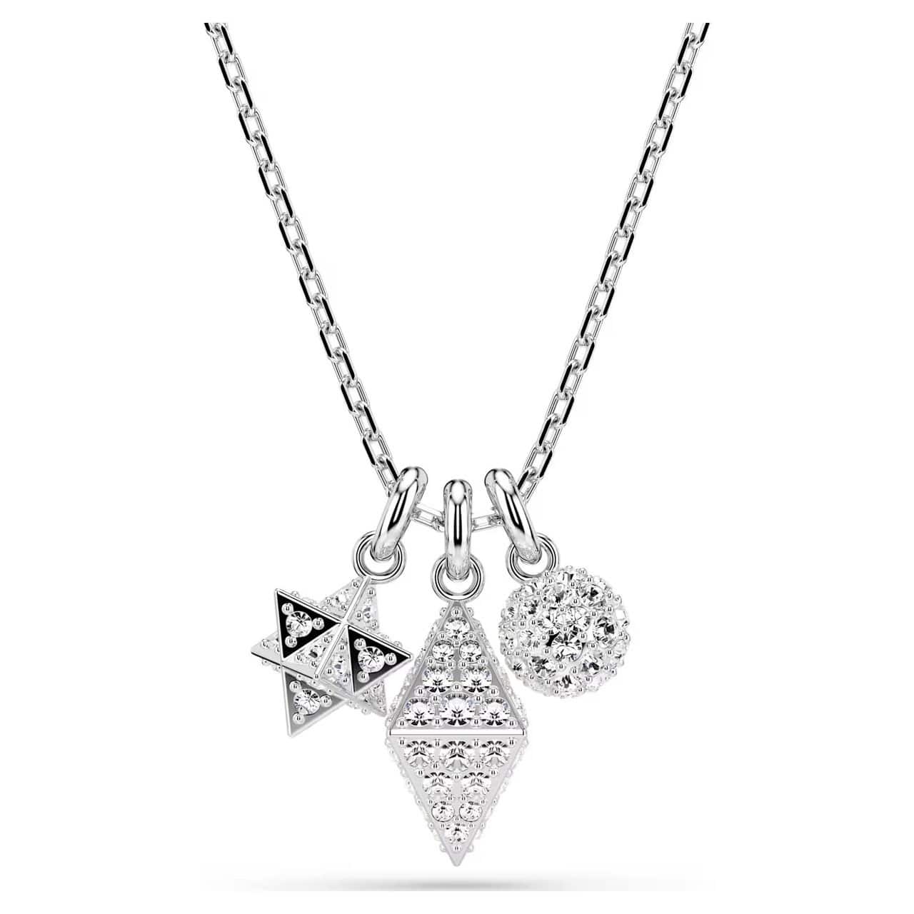 Swarovski Dextera Pendant Round Cut, Ball & Cube, White, Rhodium Plated -Swarovski