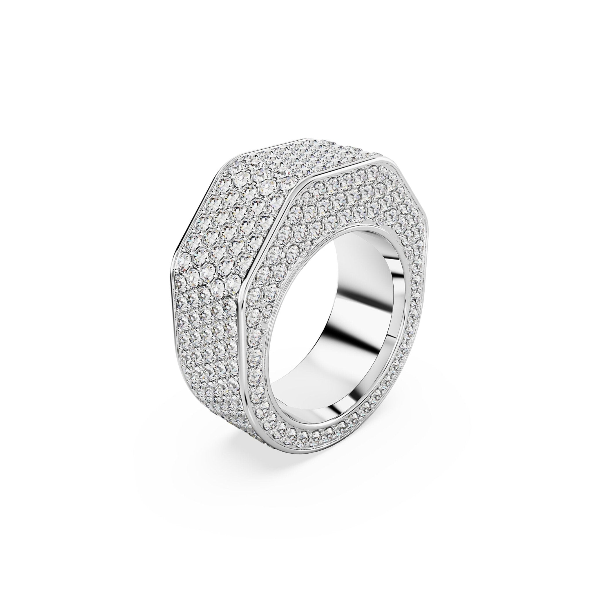 Swarovski Dextera Ring Octagon Shape, Pavé, White, Rhodium Plated -Swarovski
