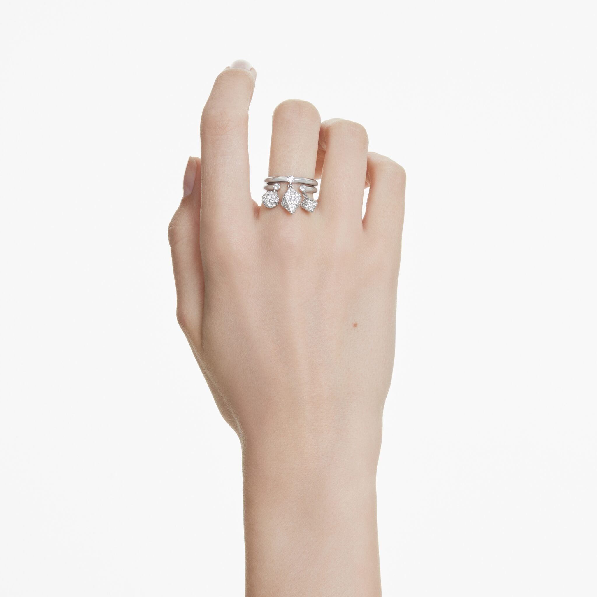 Swarovski Dextera Ring Set (2), Sphere & Cube, White, Rhodium Plated -Swarovski