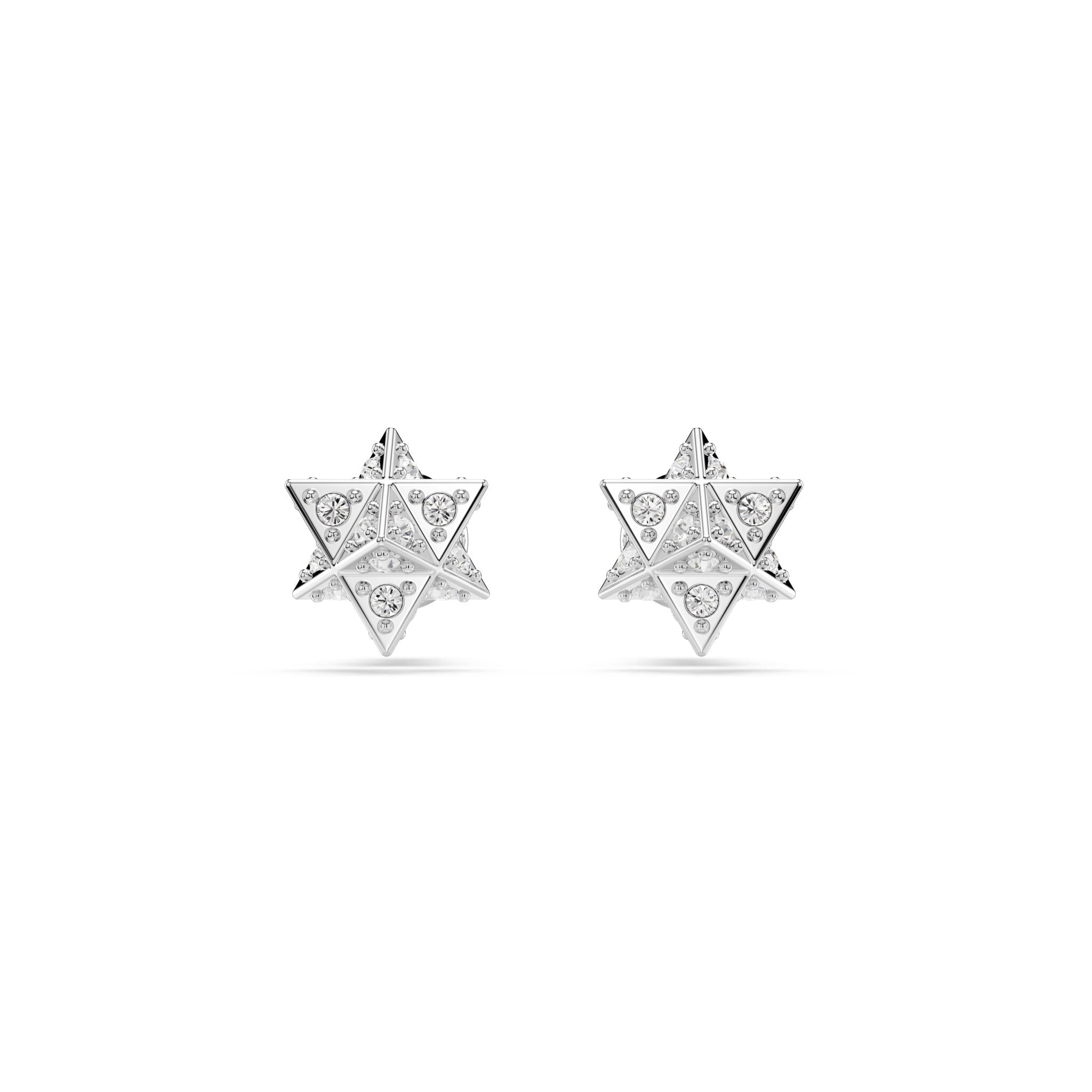 Swarovski Dextera Stud Earrings Round Cut, Star, White, Rhodium Plated -Swarovski