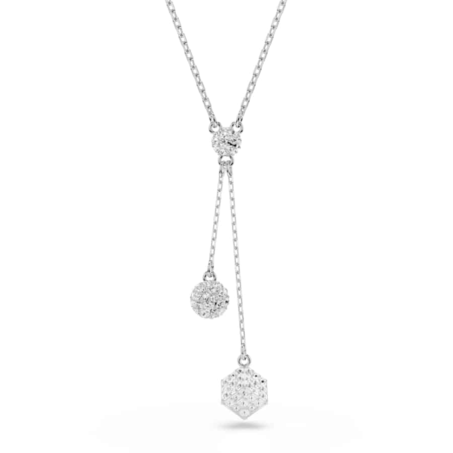 Swarovski Dextera Y Pendant, Round Cut, Sphere and Cube, White, Rhodium Plated -Swarovski