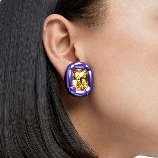 Swarovski Dulcis Clip Earrings Cushion Cut, Purple -Swarovski