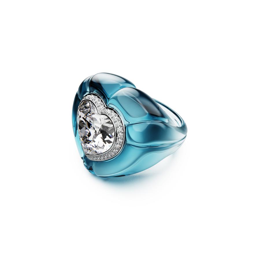 Swarovski Dulcis Cocktail Ring, Heart Cut, Pavé, Heart, Blue -Swarovski