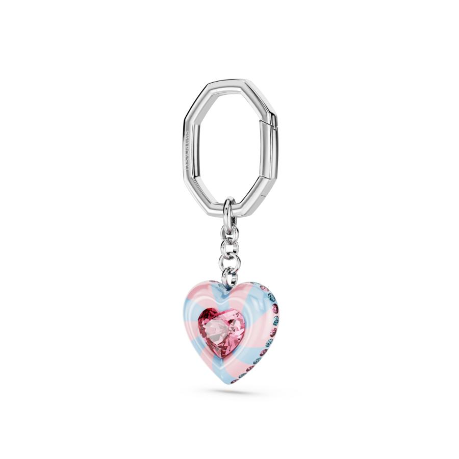 Swarovski Dulcis key ring, Heart cut, Heart, Multicolored, Rhodium plated -Swarovski