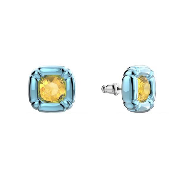 Swarovski Dulcis Stud Earrings Cushion Cut, Blue -Swarovski