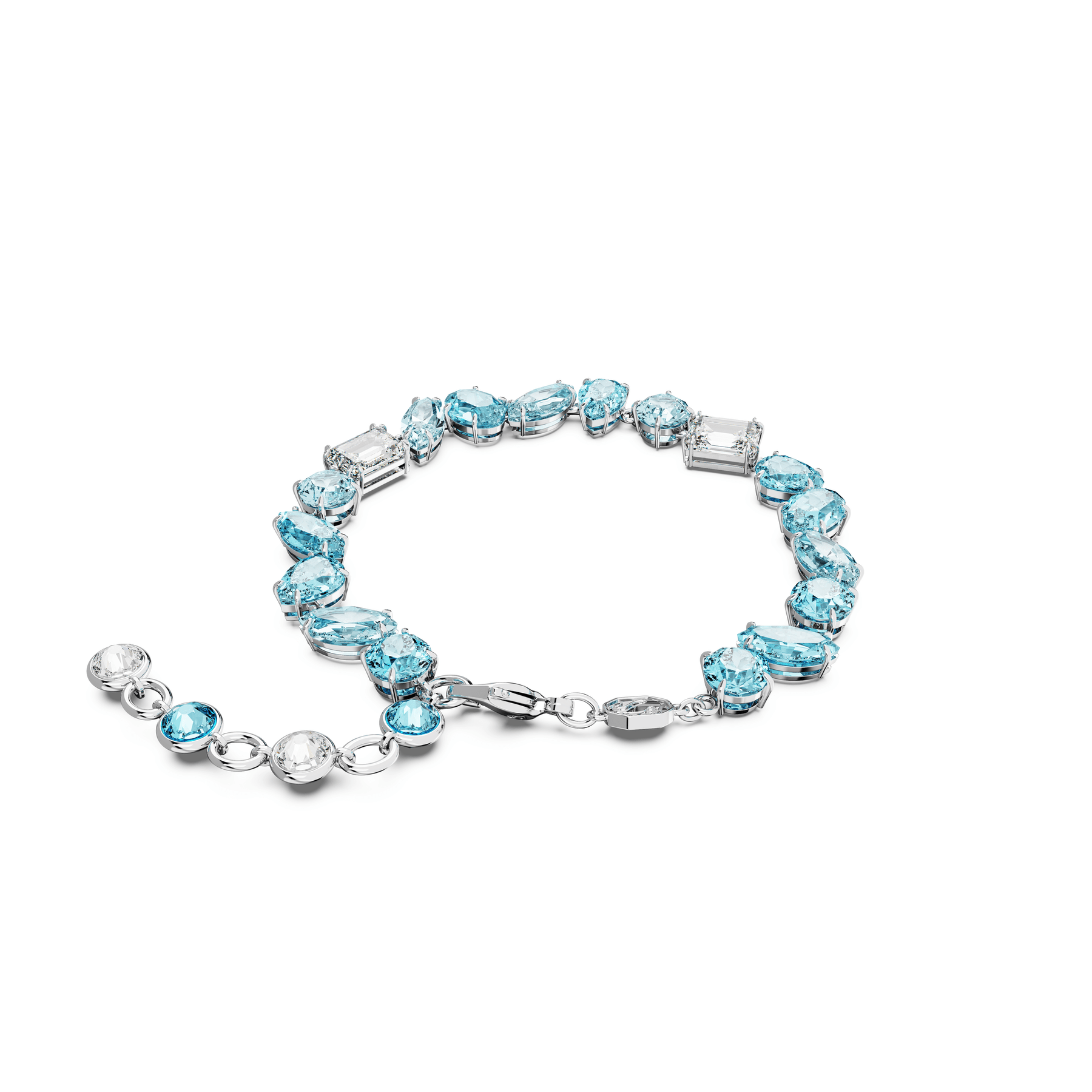 Swarovski Gema bracelet Mixed cuts, Blue, Rhodium plated -Swarovski