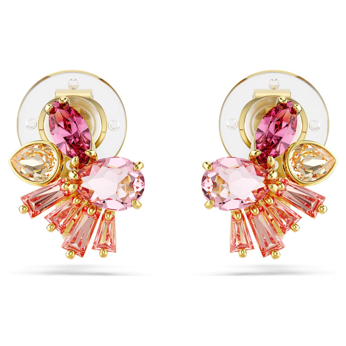 Swarovski Gema Clip Earrings Mixed Cuts, Flower, Pink, Gold-Tone Plated -Swarovski