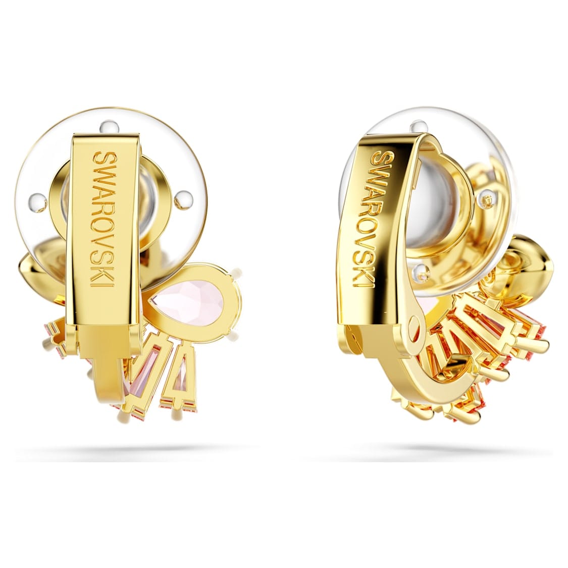 Swarovski Gema Clip Earrings Mixed Cuts, Flower, Pink, Gold-Tone Plated -Swarovski