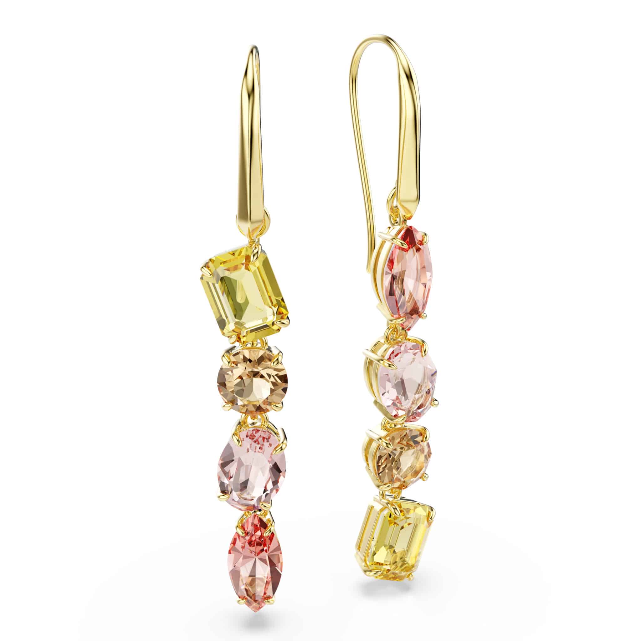 Swarovski Gema Drop Earrings, Asymmetrical design, Mixed cuts, Pink, Gold-tone plated -Swarovski