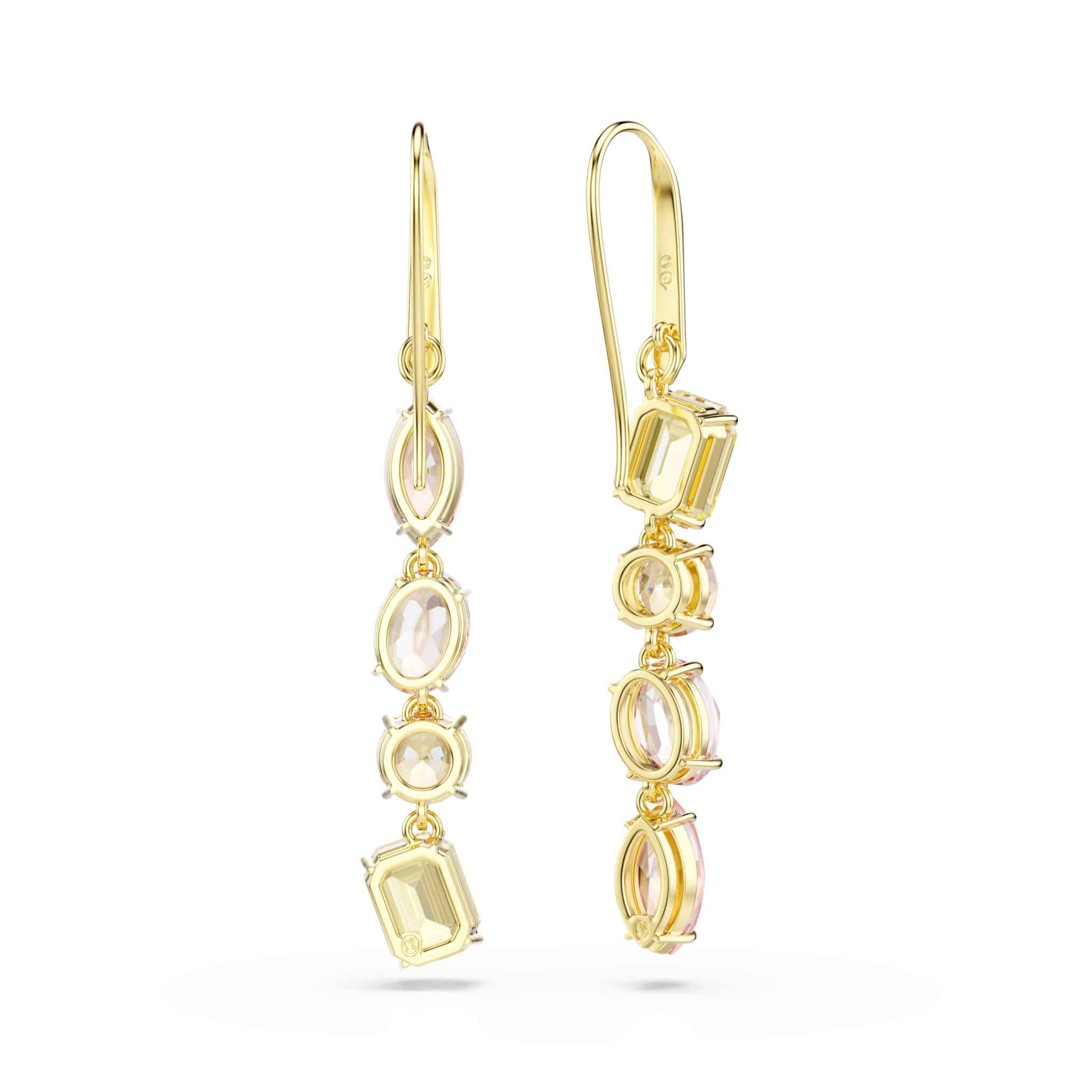 Swarovski Gema Drop Earrings, Asymmetrical design, Mixed cuts, Pink, Gold-tone plated -Swarovski