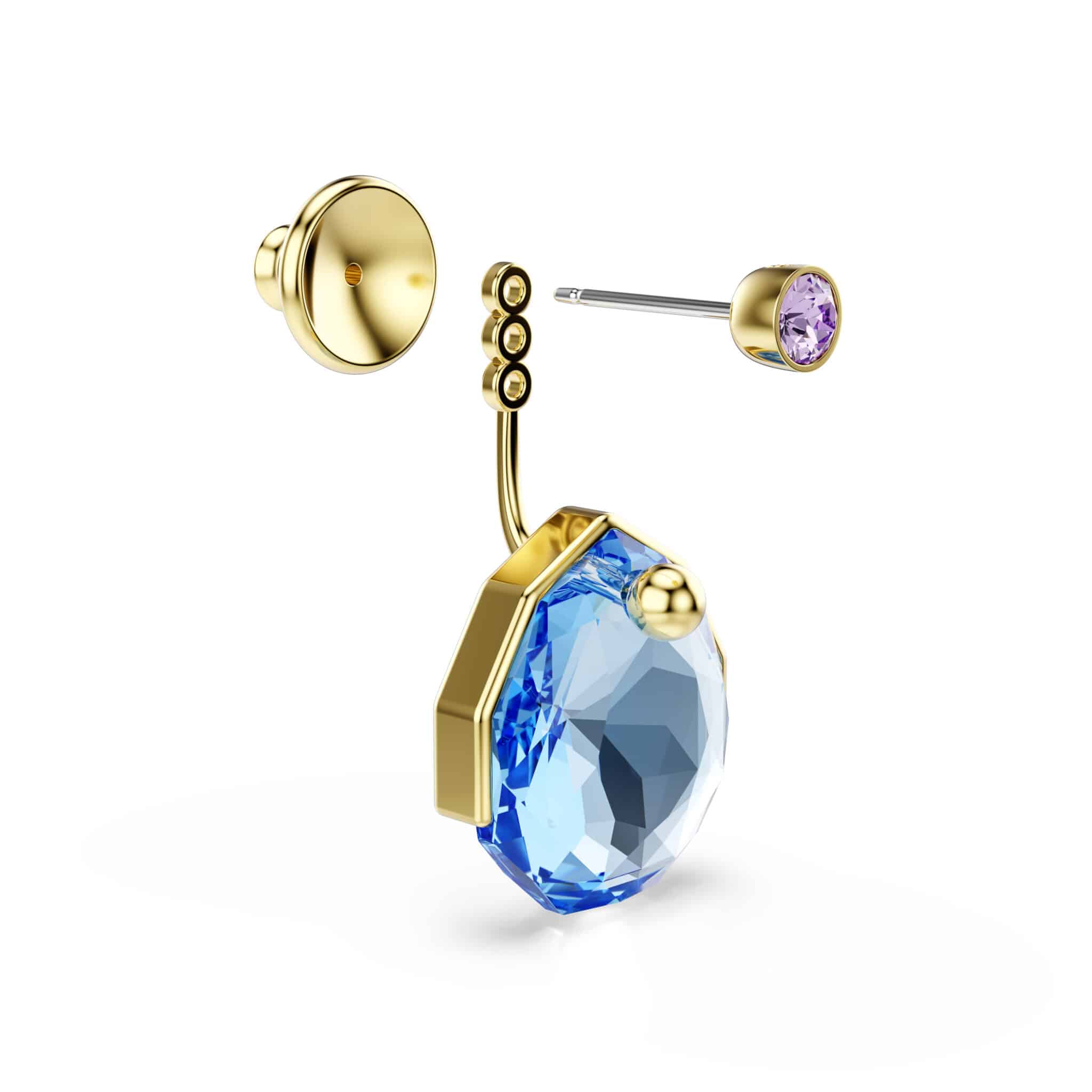 Swarovski Gema earring jackets, Blue, Gold-tone plated -Swarovski