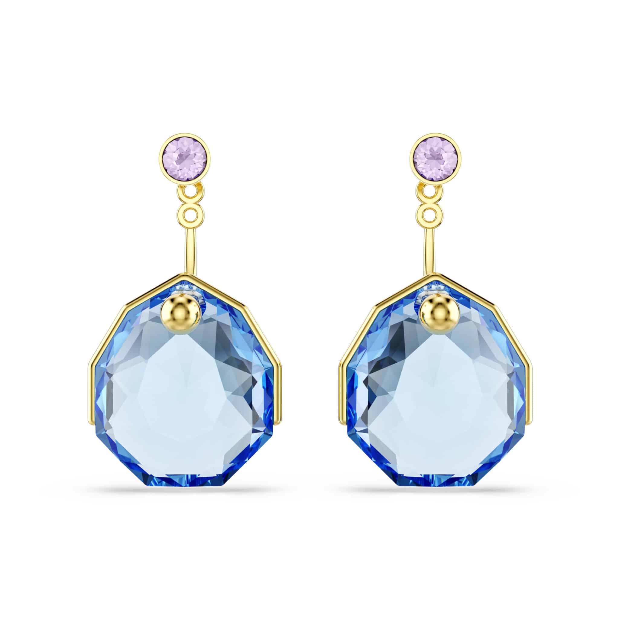 Swarovski Gema earring jackets, Blue, Gold-tone plated -Swarovski