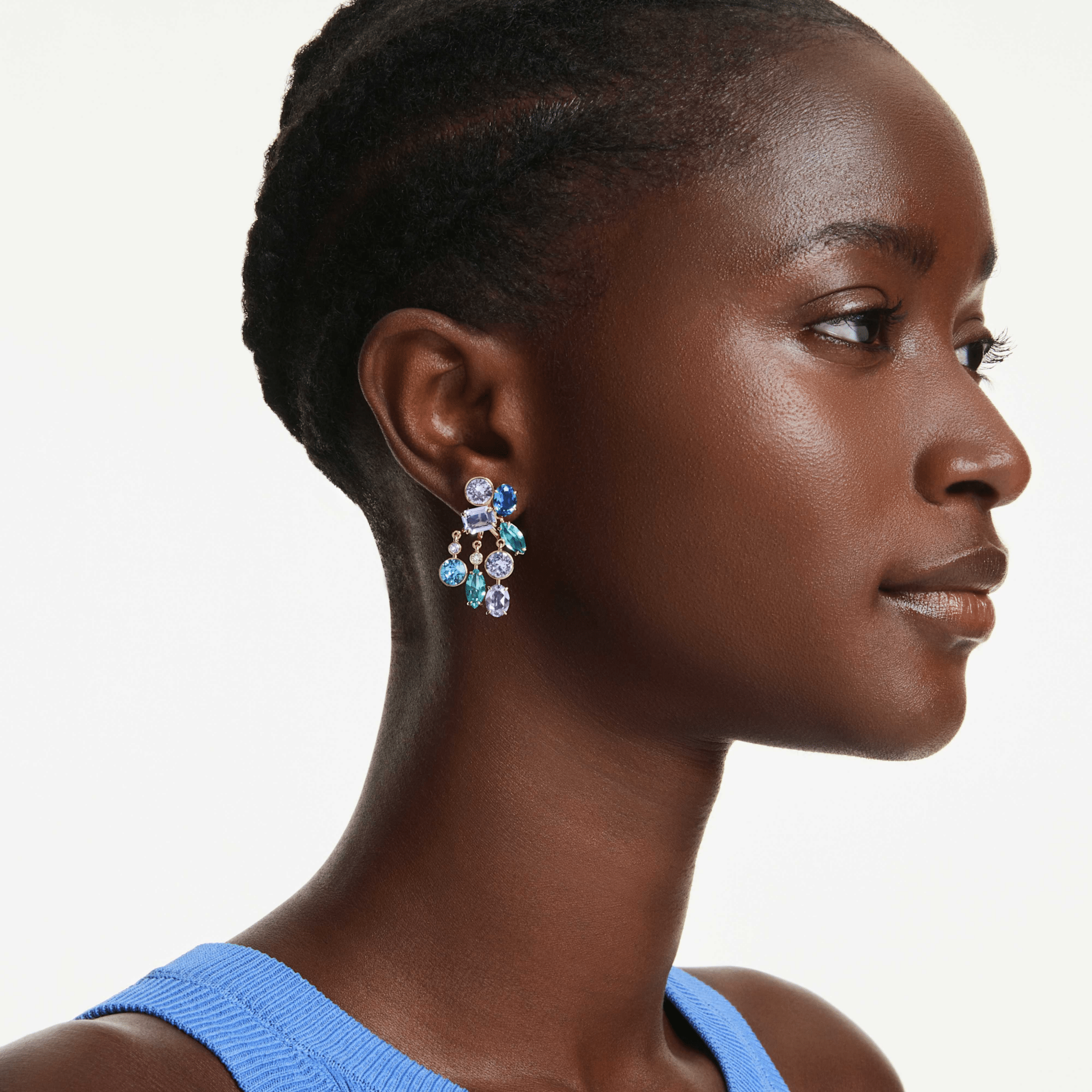 Swarovski Gema earring jackets, Mixed cuts, Multicolored, Gold-tone plated -Swarovski