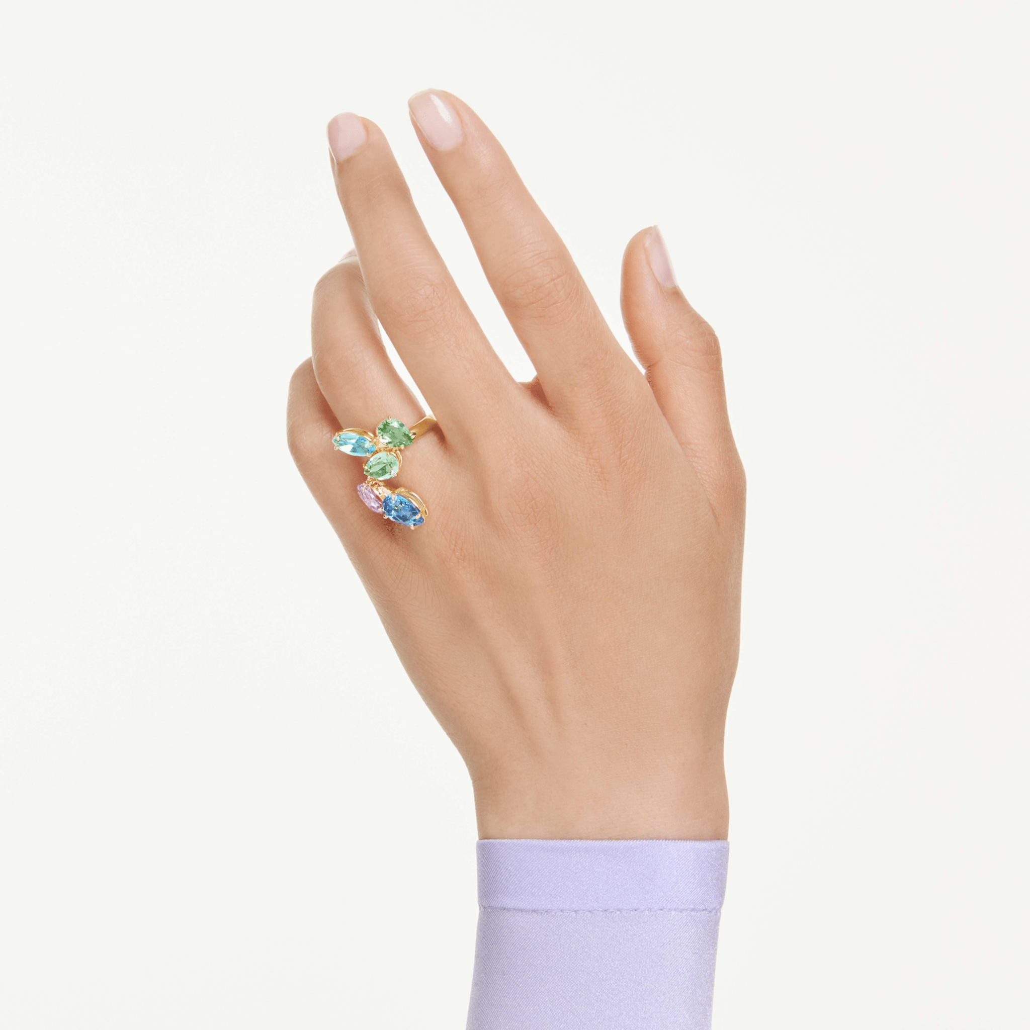 Swarovski Gema Motif ring, Mixed cuts, Multicolored, Gold-tone plated -Swarovski