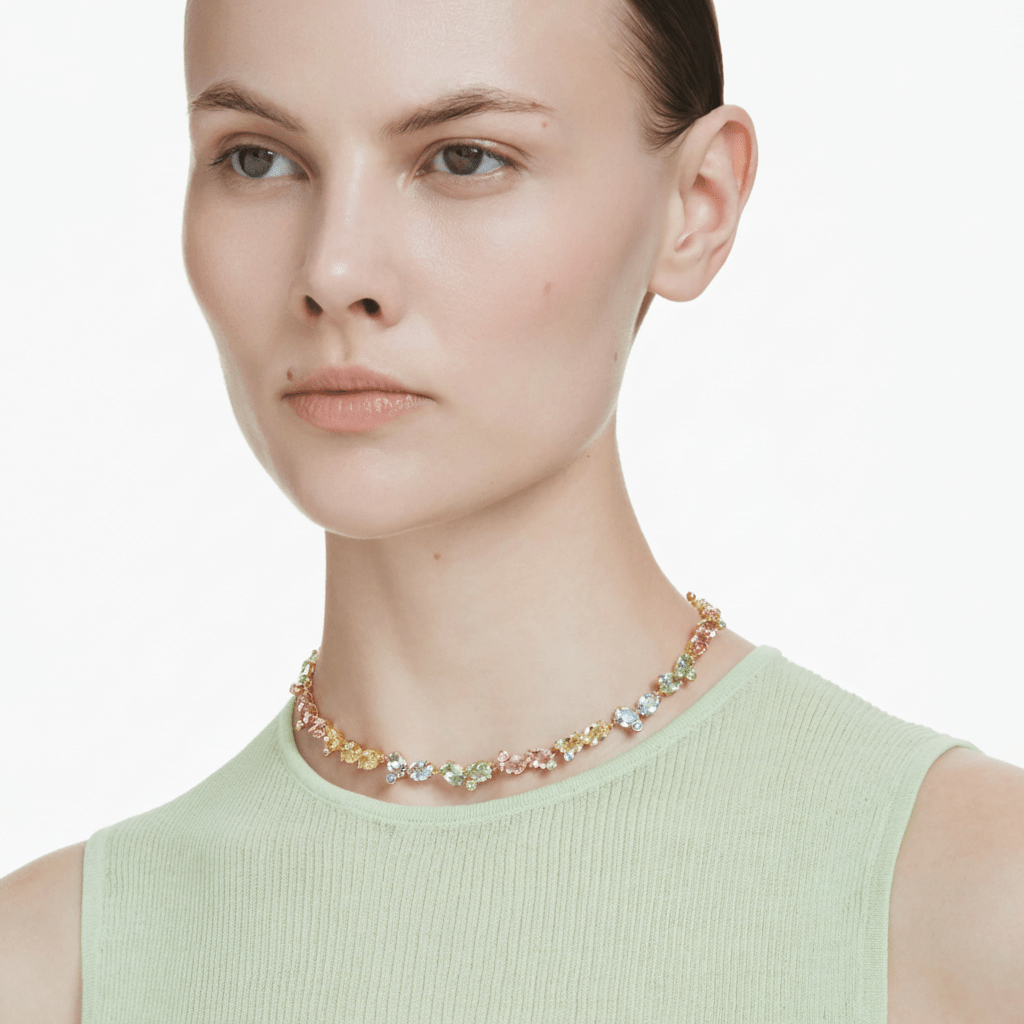 Swarovski Gema Tennis Necklace, Mixed Cuts, Multicolored, Gold-tone Plated -Swarovski