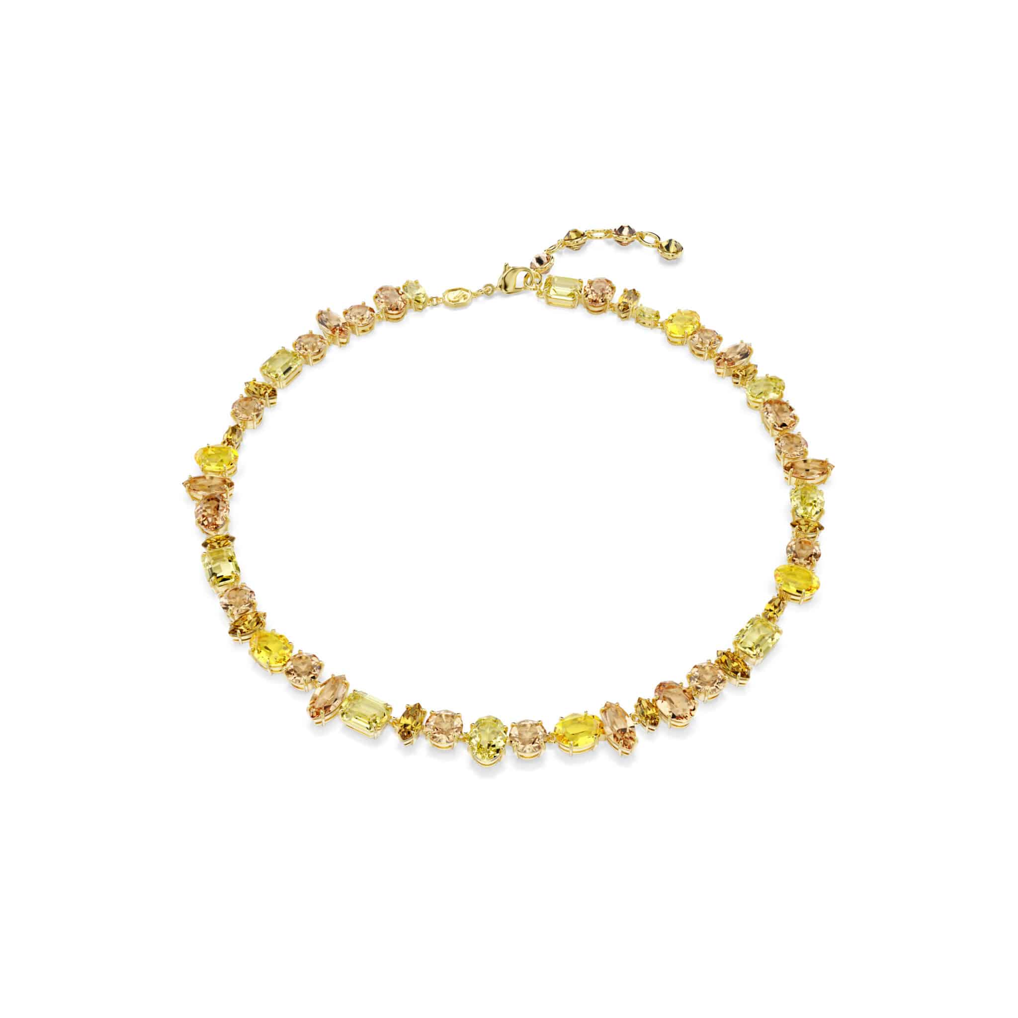 Swarovski Gema Tennis Necklace, Mixed Cuts, Yellow, Gold-tone Plated -Swarovski