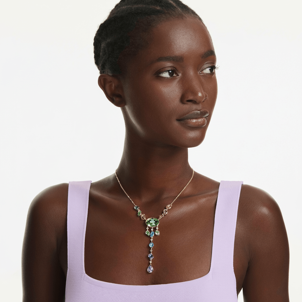 Swarovski Gema Y Necklace, Mixed cuts, Multicolored, Gold-tone plated -Swarovski