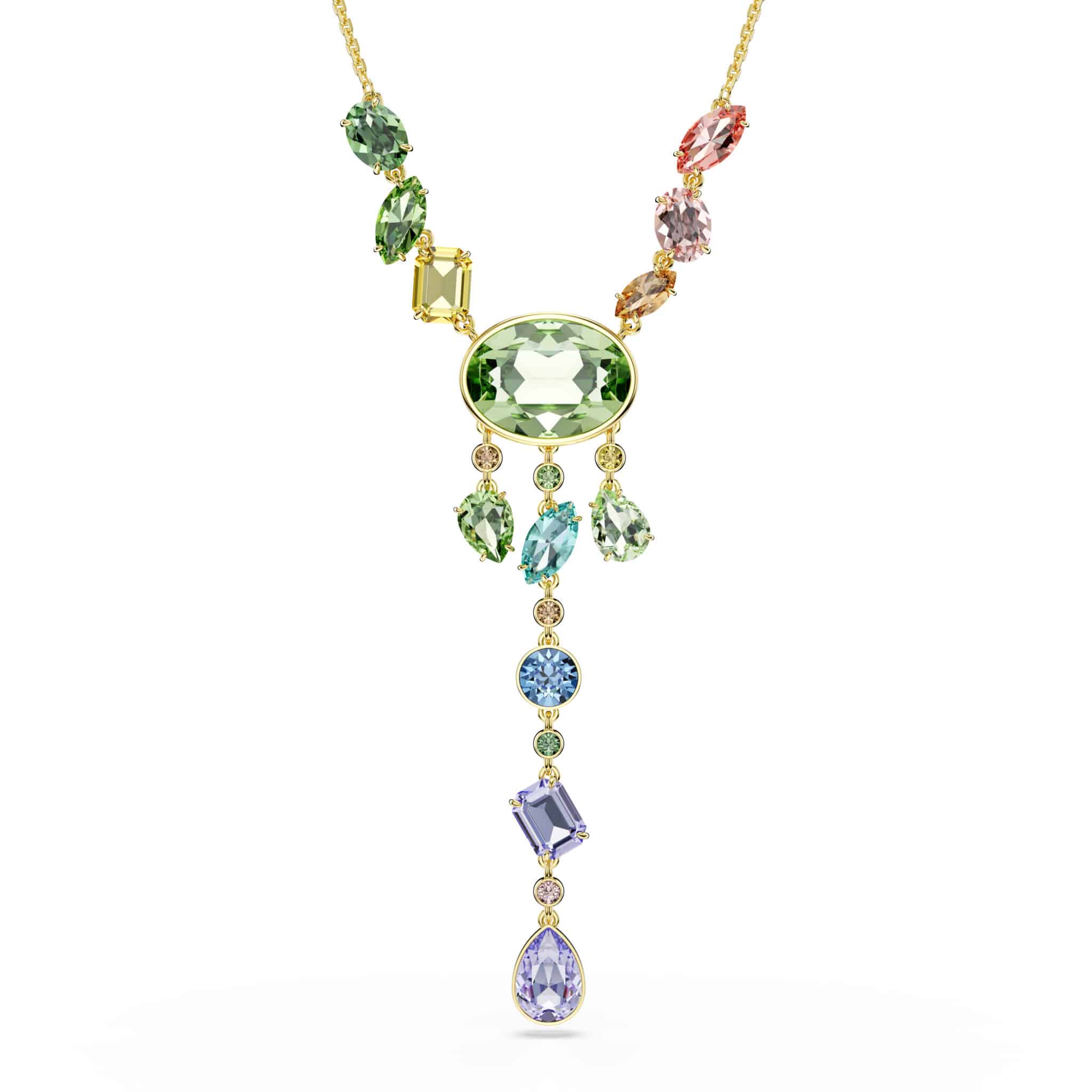 Swarovski Gema Y Necklace, Mixed cuts, Multicolored, Gold-tone plated -Swarovski