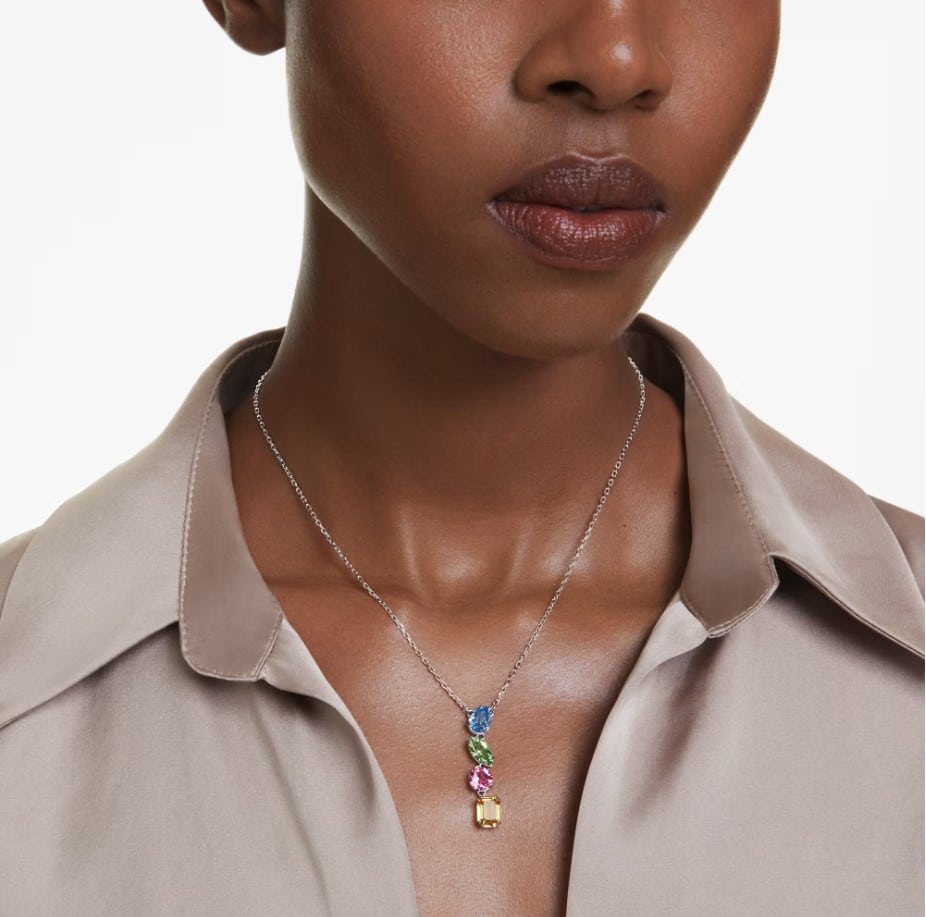 Swarovski Gema Y-shaped Pendant Mixed Cut, Multicolor, Rhodium Plated -Swarovski