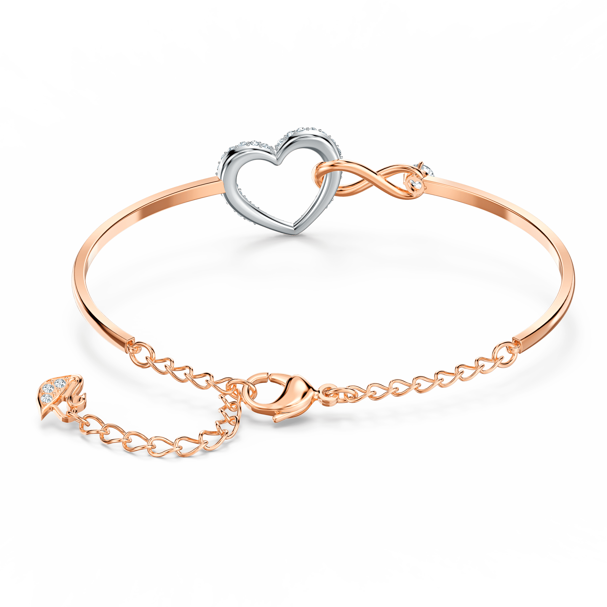 Swarovski Hyperbola bangle Infinity and heart, White, Mixed metal finish -Swarovski