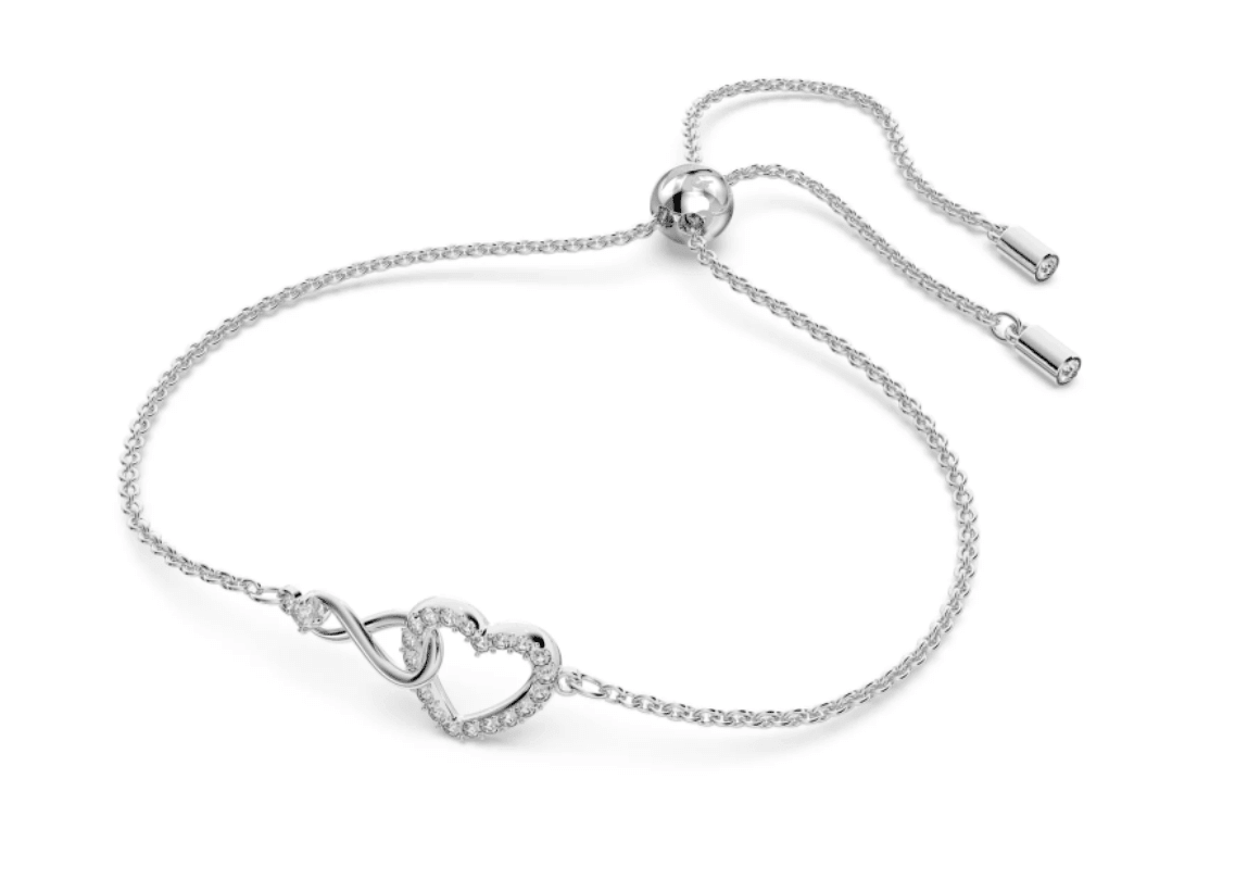 Swarovski Hyperbola bracelet Infinity and heart, White, Rhodium plated -Swarovski