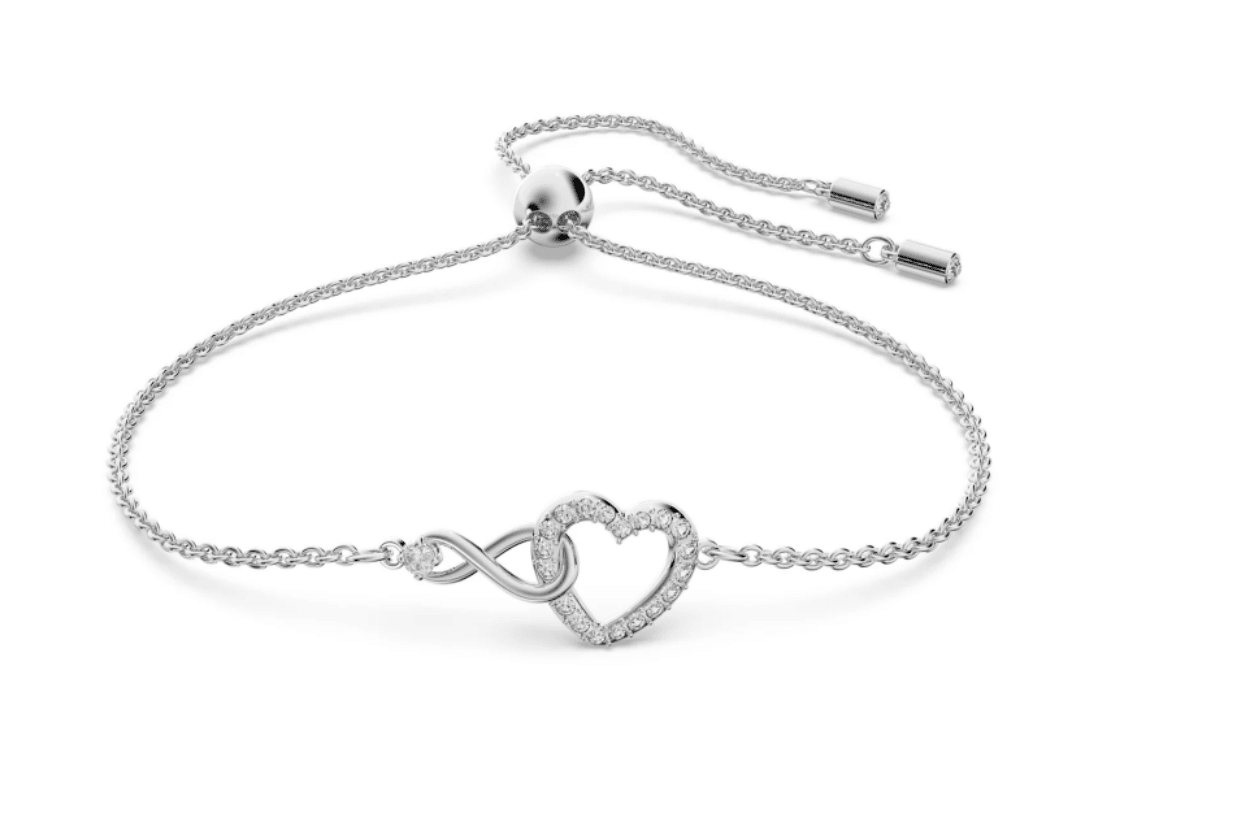 Swarovski Hyperbola bracelet Infinity and heart, White, Rhodium plated -Swarovski