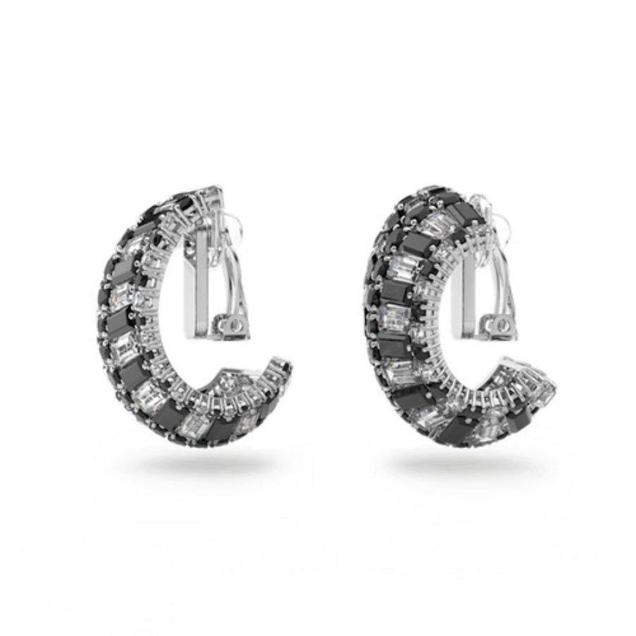 Swarovski Hyperbola Clip Earrings Mixed Cuts, Black, Rhodium Plated -Swarovski