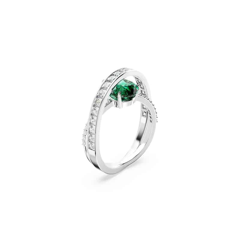 Swarovski Hyperbola Cocktail Ring, Carbon Neutral Zirconia, Mixed Cuts, Double Bands, Green, Rhodium Plated -Swarovski