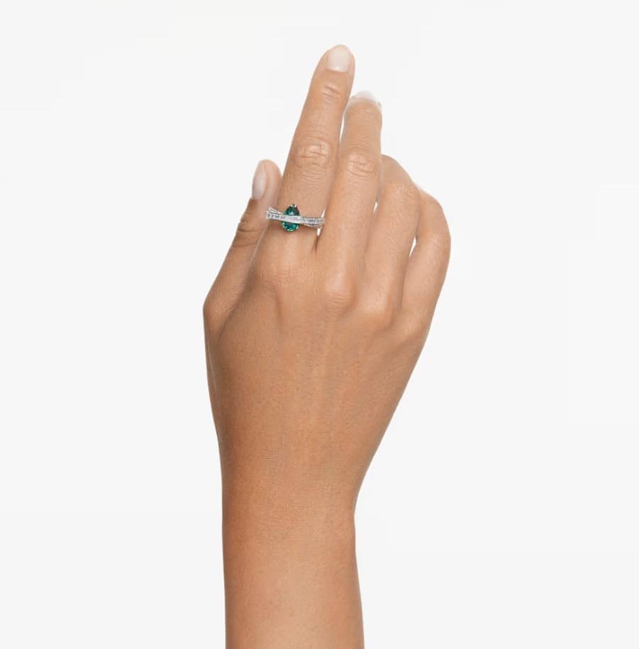 Swarovski Hyperbola Cocktail Ring, Carbon Neutral Zirconia, Mixed Cuts, Double Bands, Green, Rhodium Plated -Swarovski